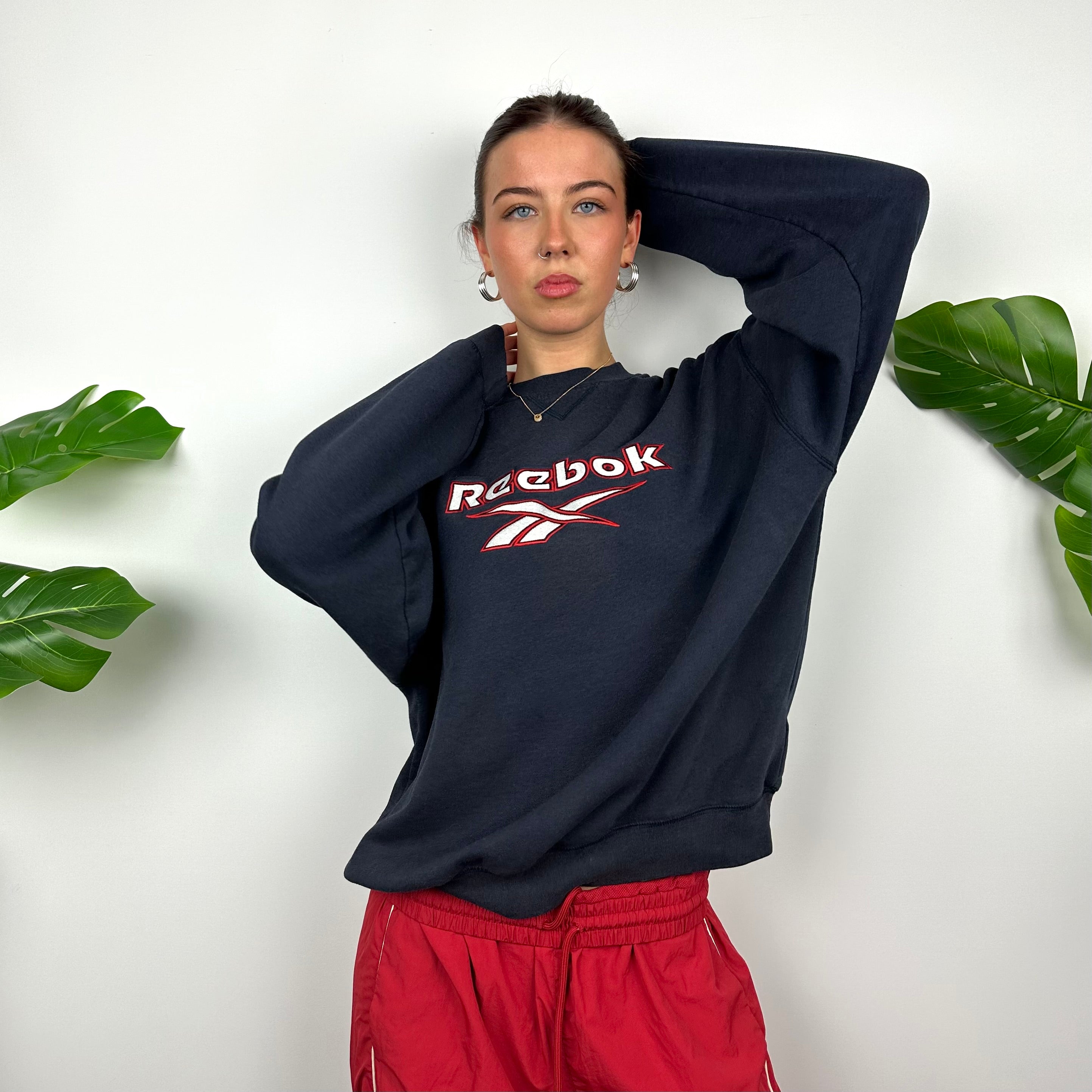 Reebok Navy Embroidered Spell Out Sweatshirt (M)