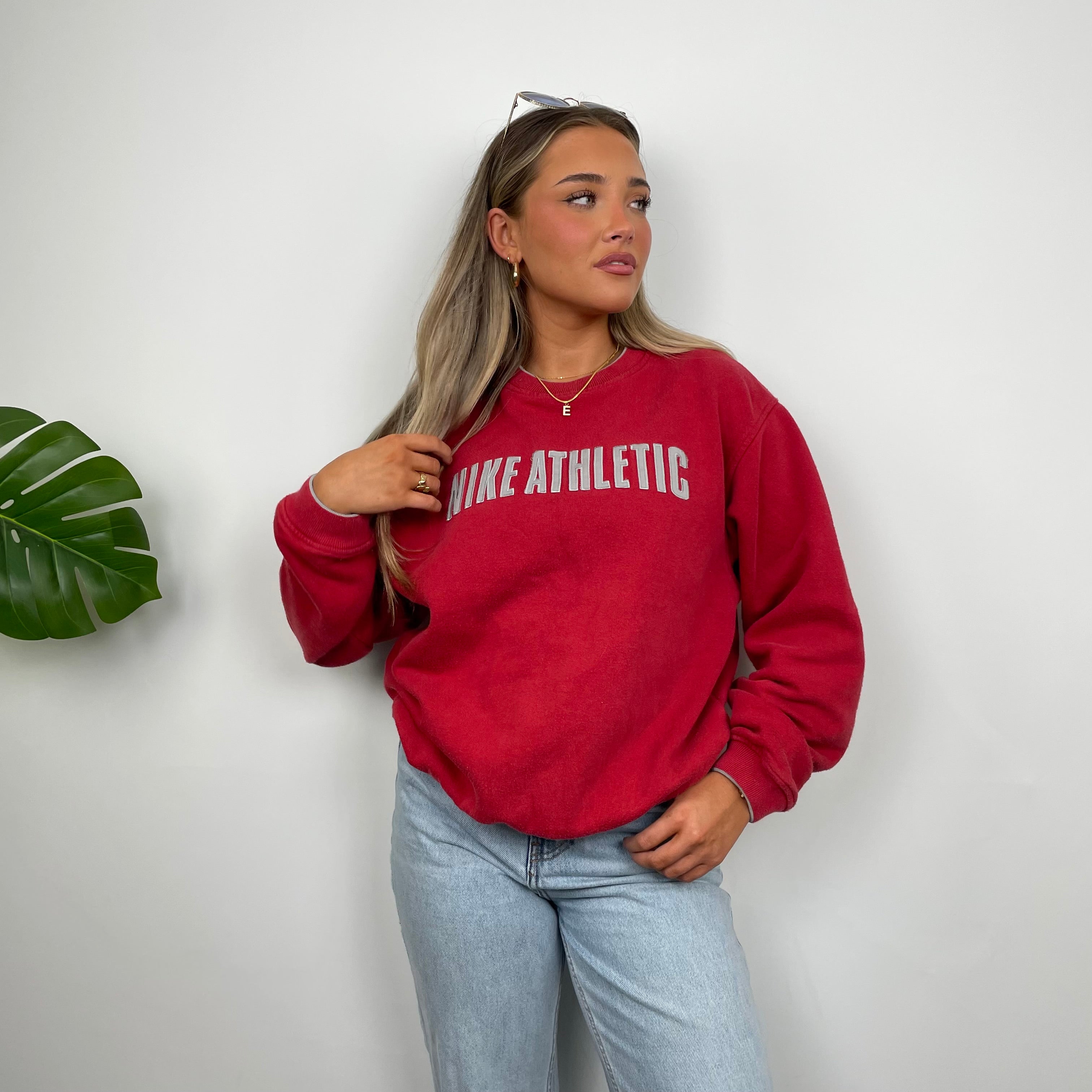 Nike Athletic Red Embroidered Spell Out Sweatshirt (M)