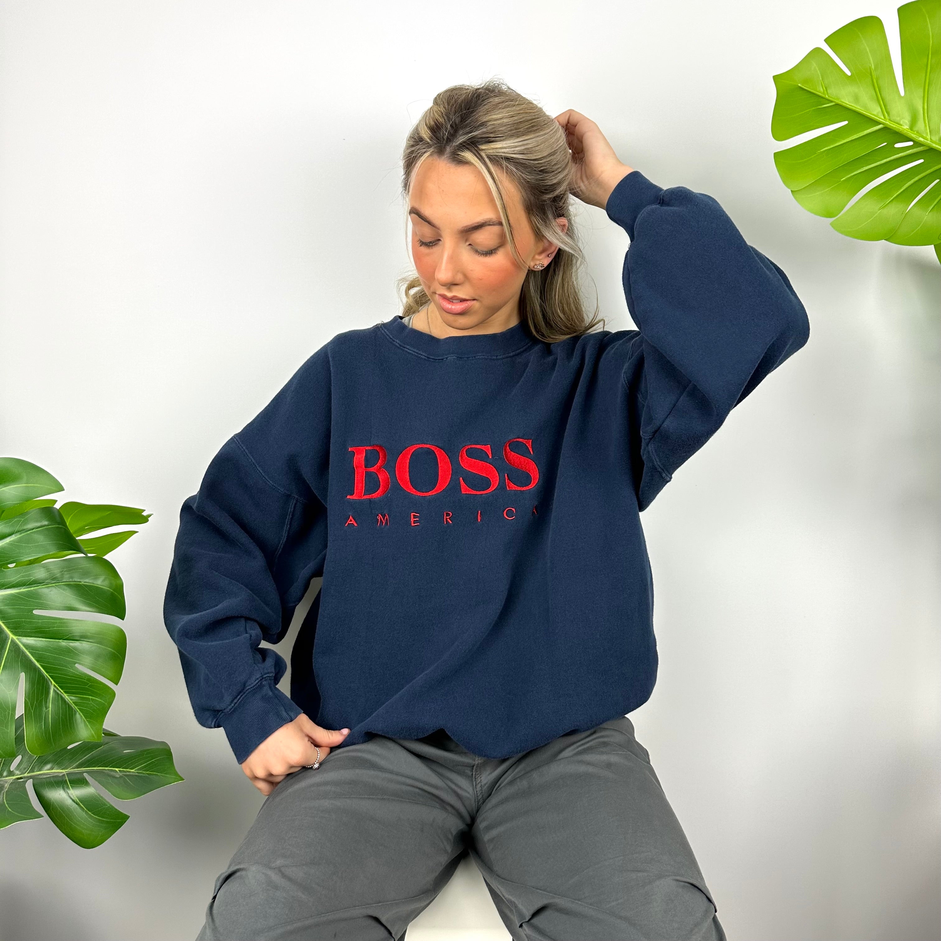 Boss America Navy Embroidered Spell Out Sweatshirt (M)
