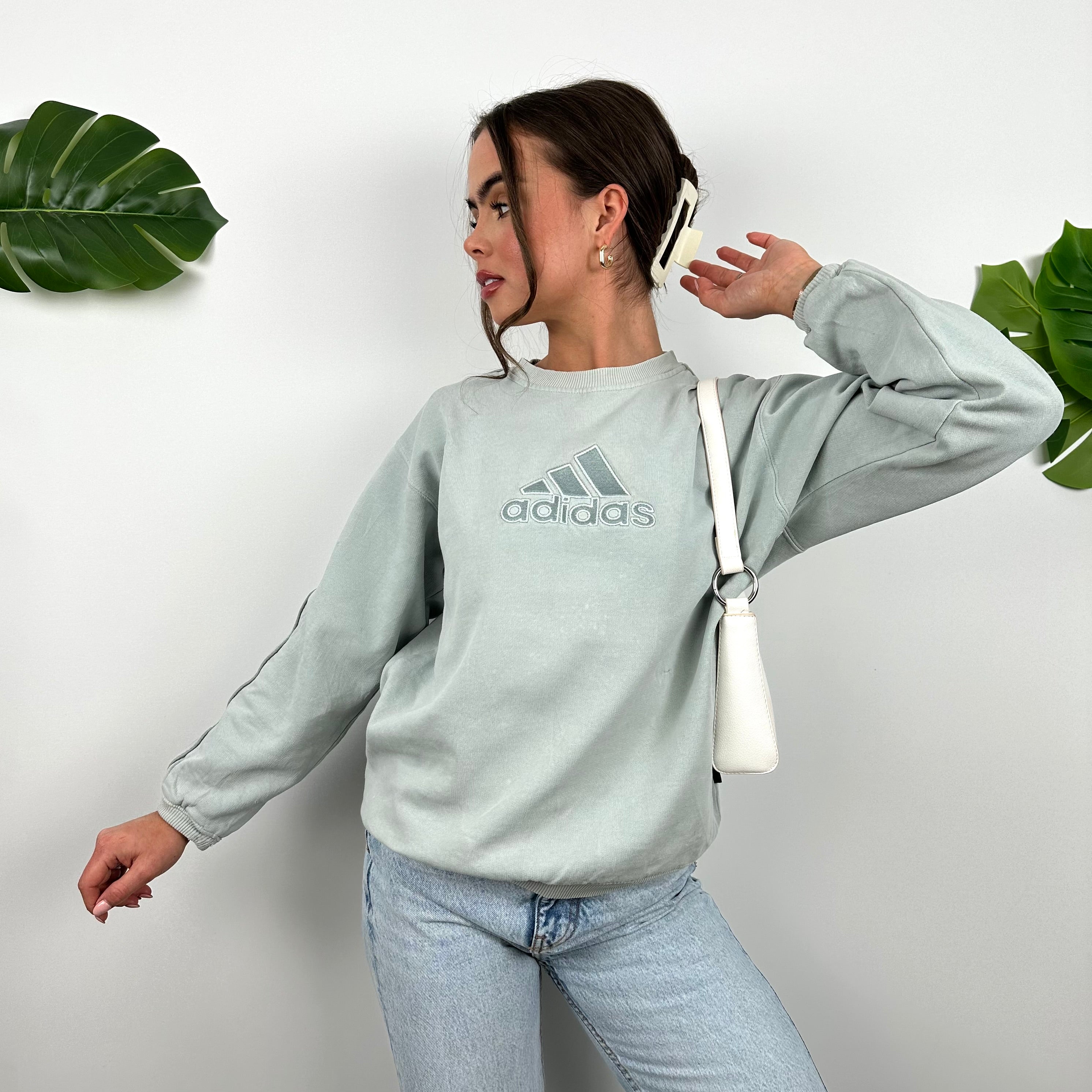 Adidas Baby Blue Embroidered Spell Out Sweatshirt (S)