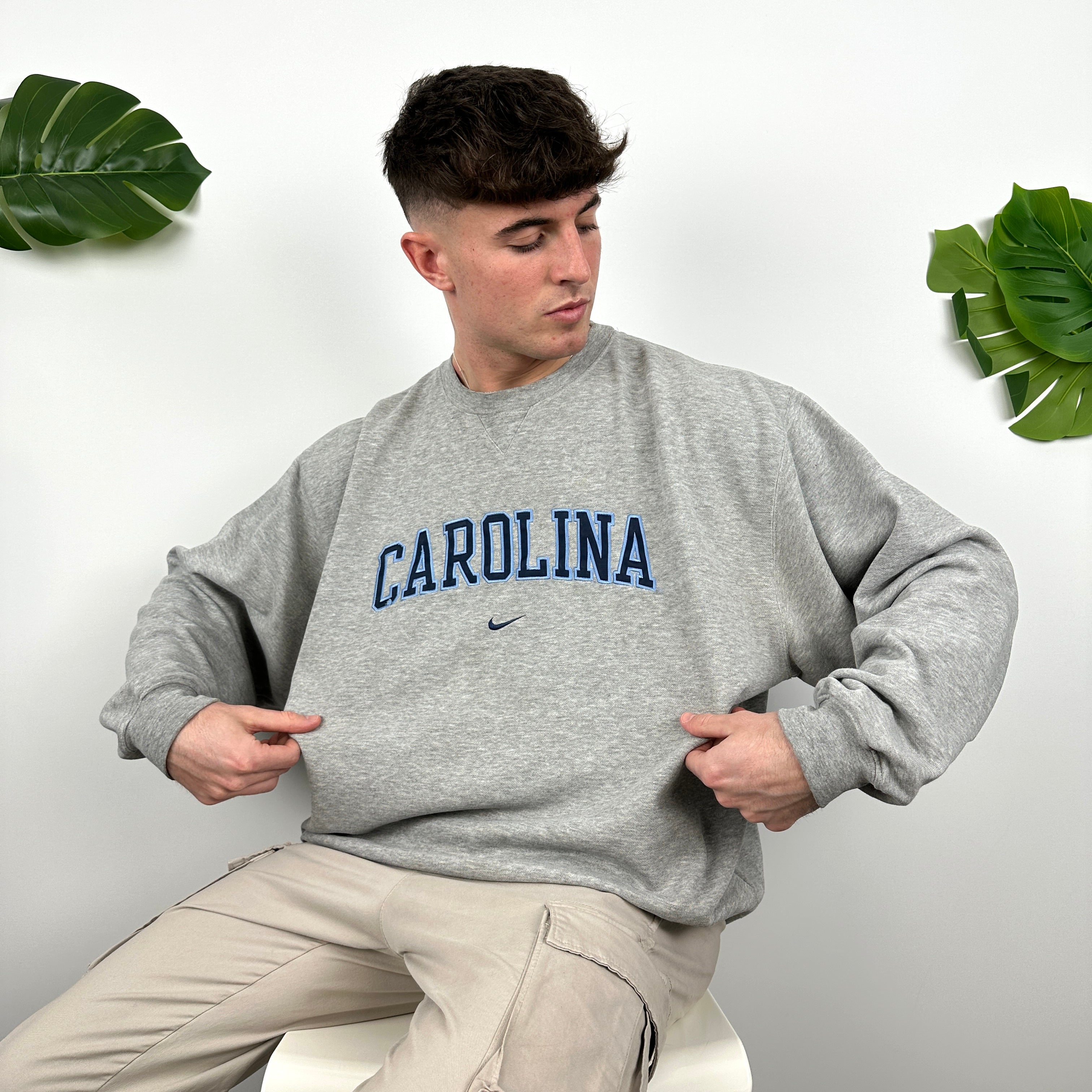 Nike x Carolina Grey Embroidered Spell Out Sweatshirt (XL)