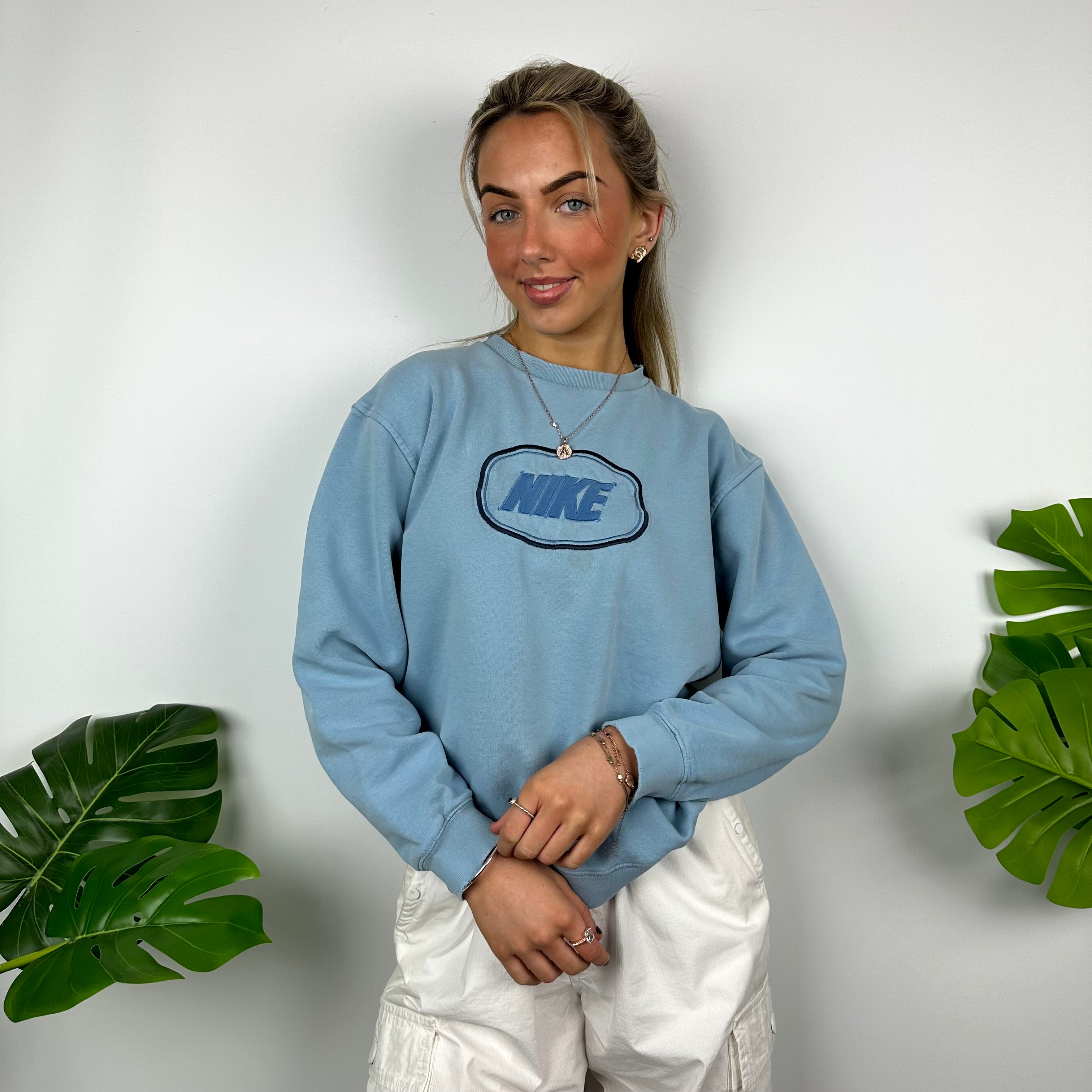 Nike Baby Blue Embroidered Spell Out Sweatshirt (S)