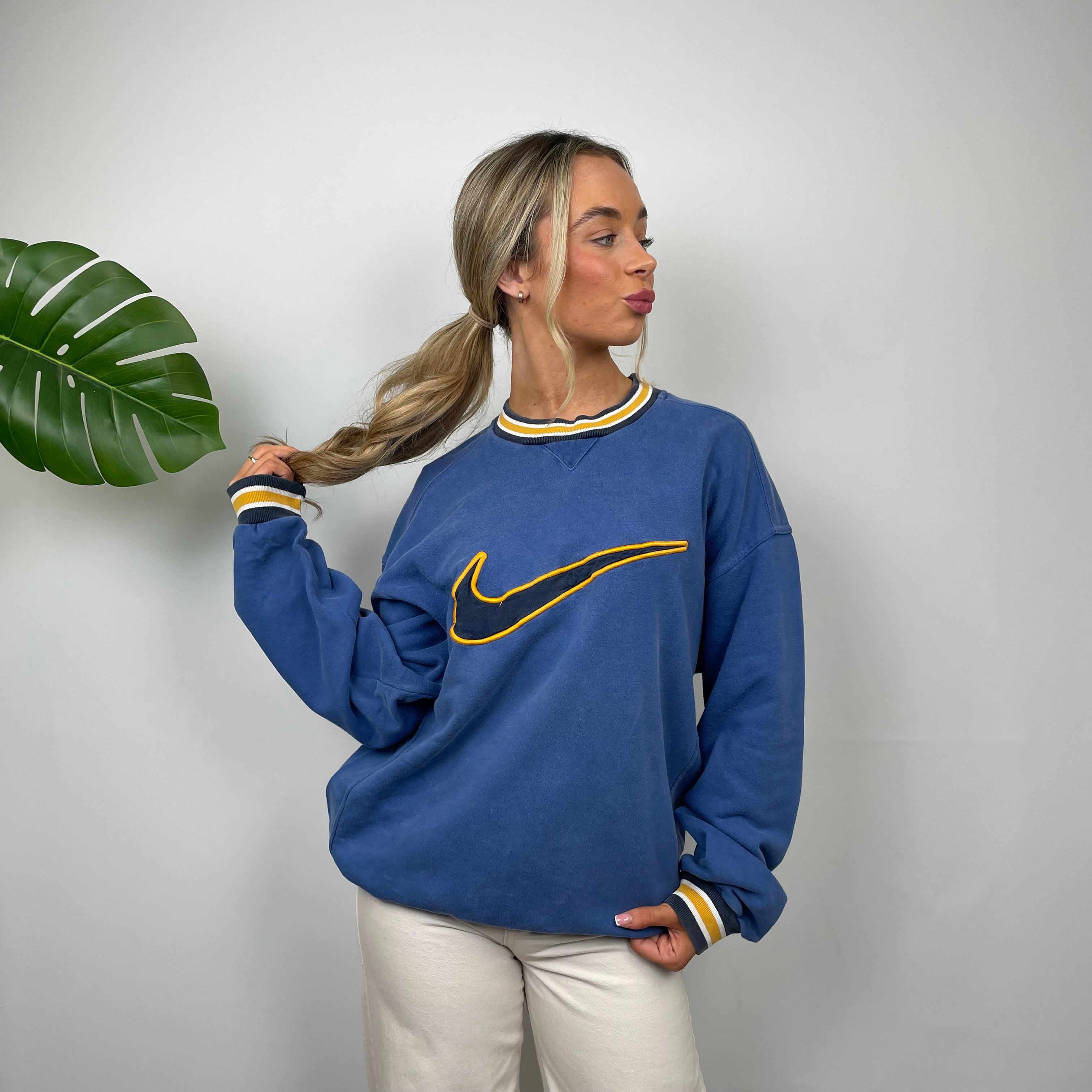 Nike RARE Blue Embroidered Swoosh Sweatshirt (M)