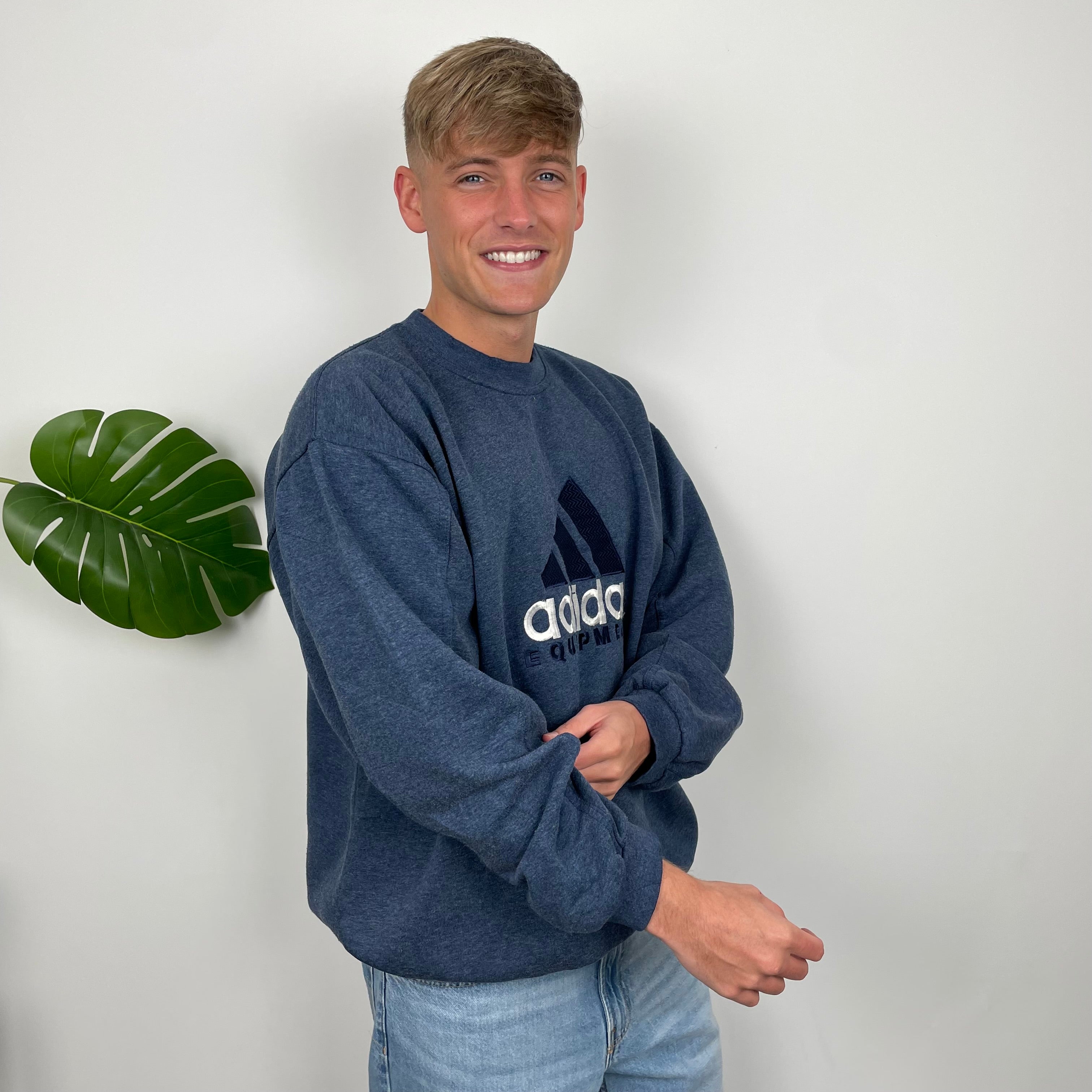 Adidas Equipment RARE Navy Embroidered Spell Out Sweatshirt (XL)