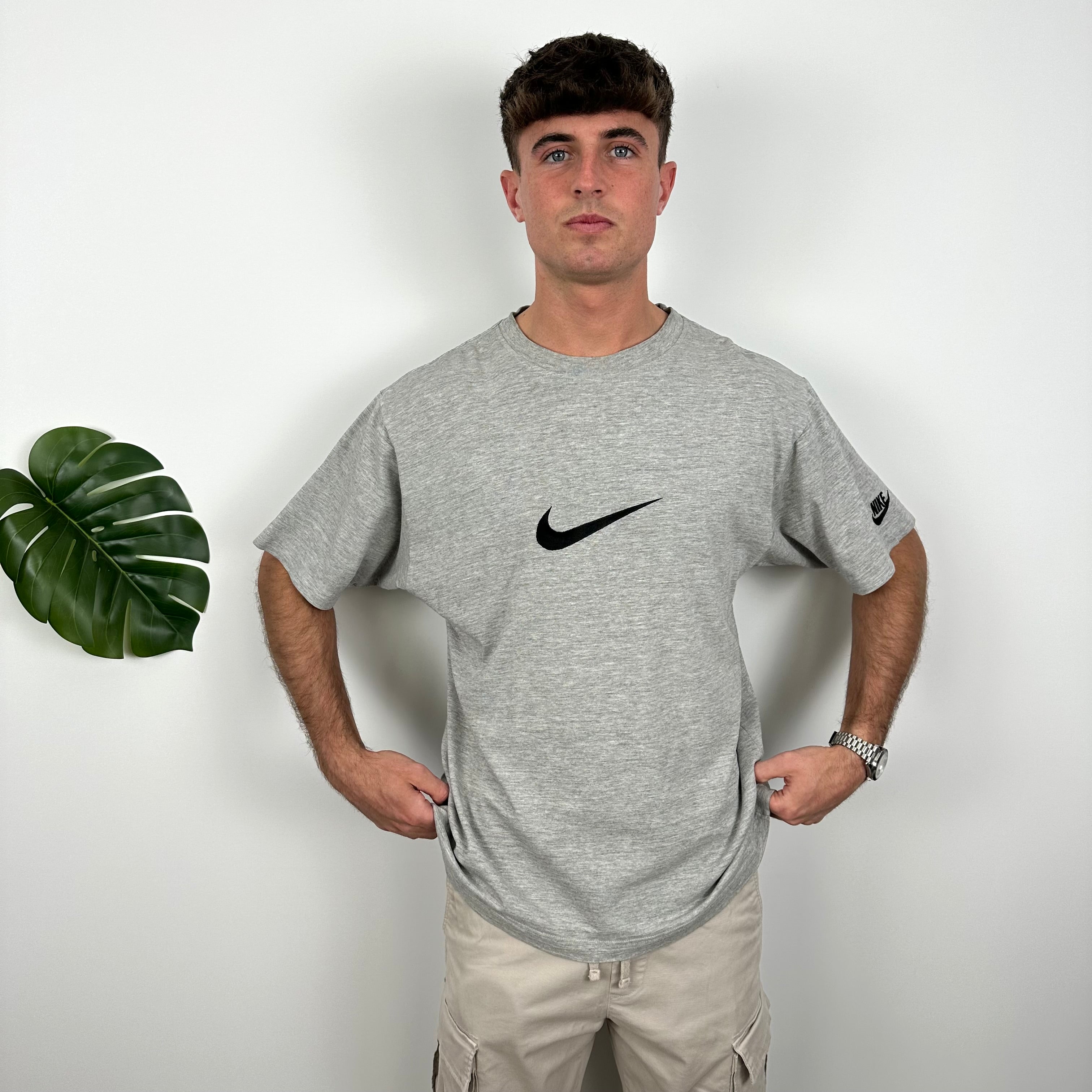 Nike RARE Grey Embroidered Swoosh T Shirt (M)