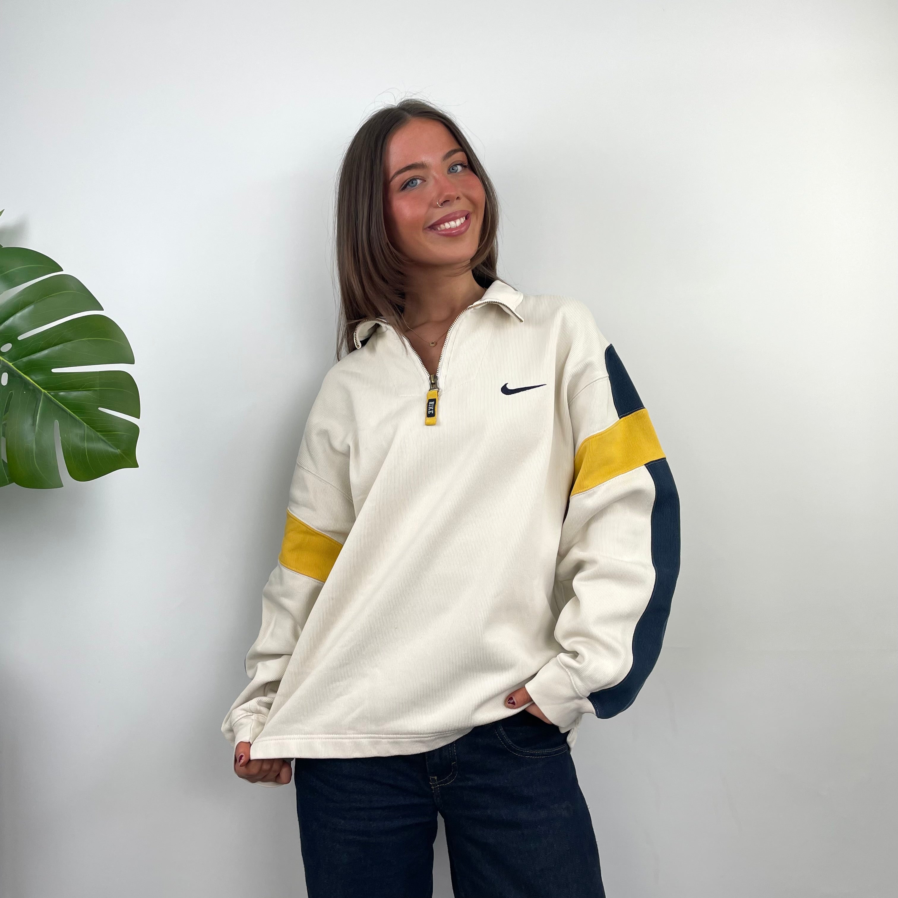 Nike RARE Cream Embroidered Spell Quarter Zip Sweatshirt (L)