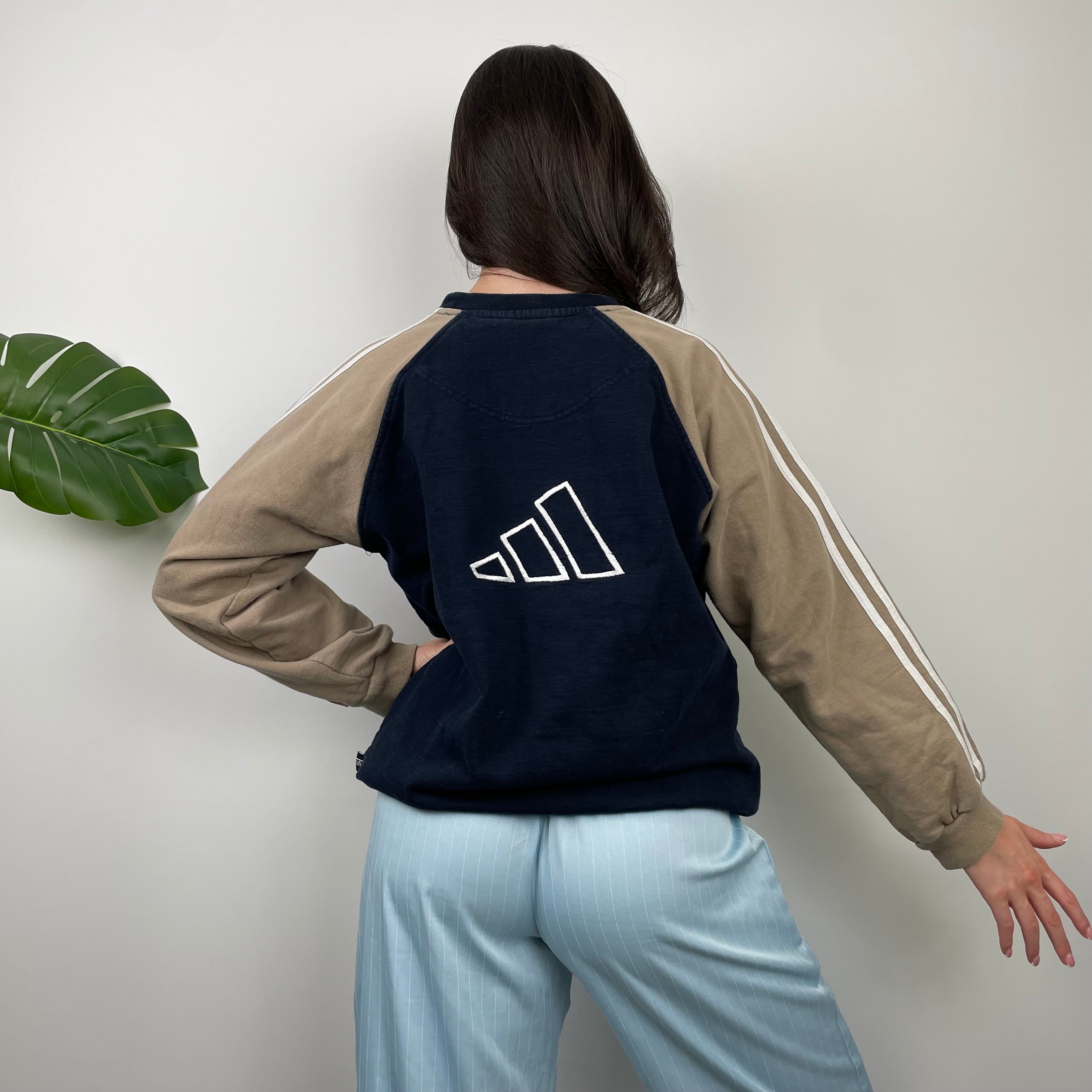 Adidas Tan and Black Embroidered Spell Out Sweatshirt (M)
