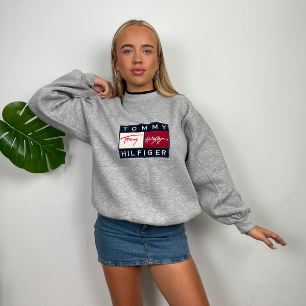 Tommy Hilfiger Grey Embroidered Spell Out Sweatshirt (S)