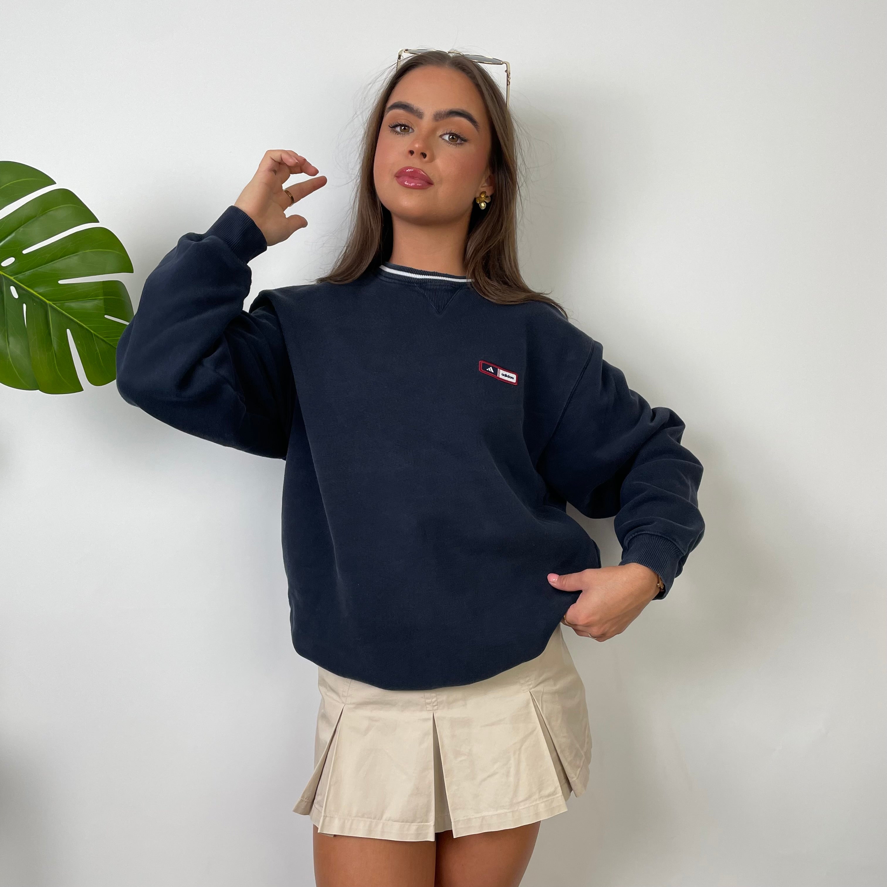 Adidas Navy Embroidered Spell Out Sweatshirt (M)