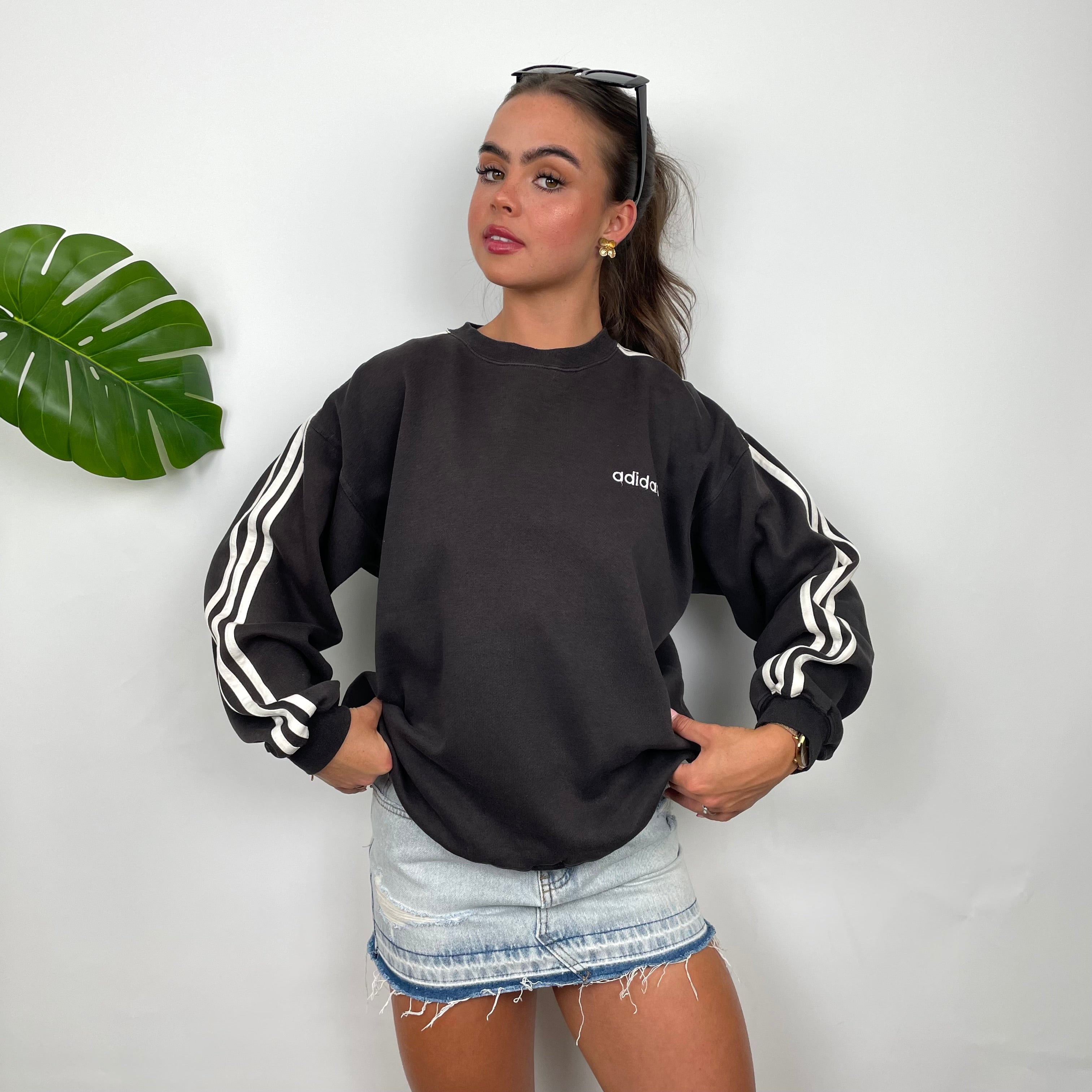 Adidas Black Embroidered Spell Out Sweatshirt (M)