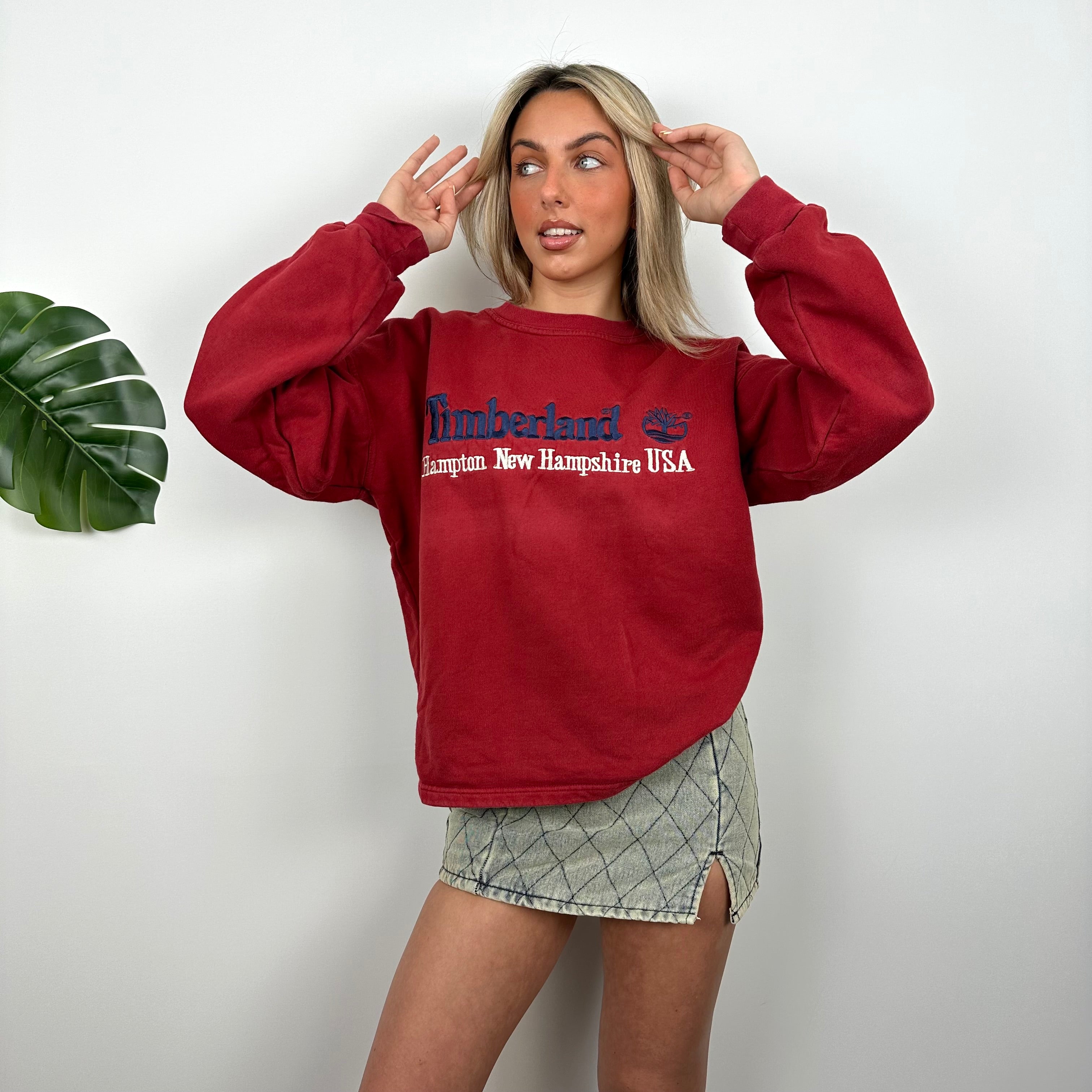 Timberland Red Embroidered Spell Out Sweatshirt (L)