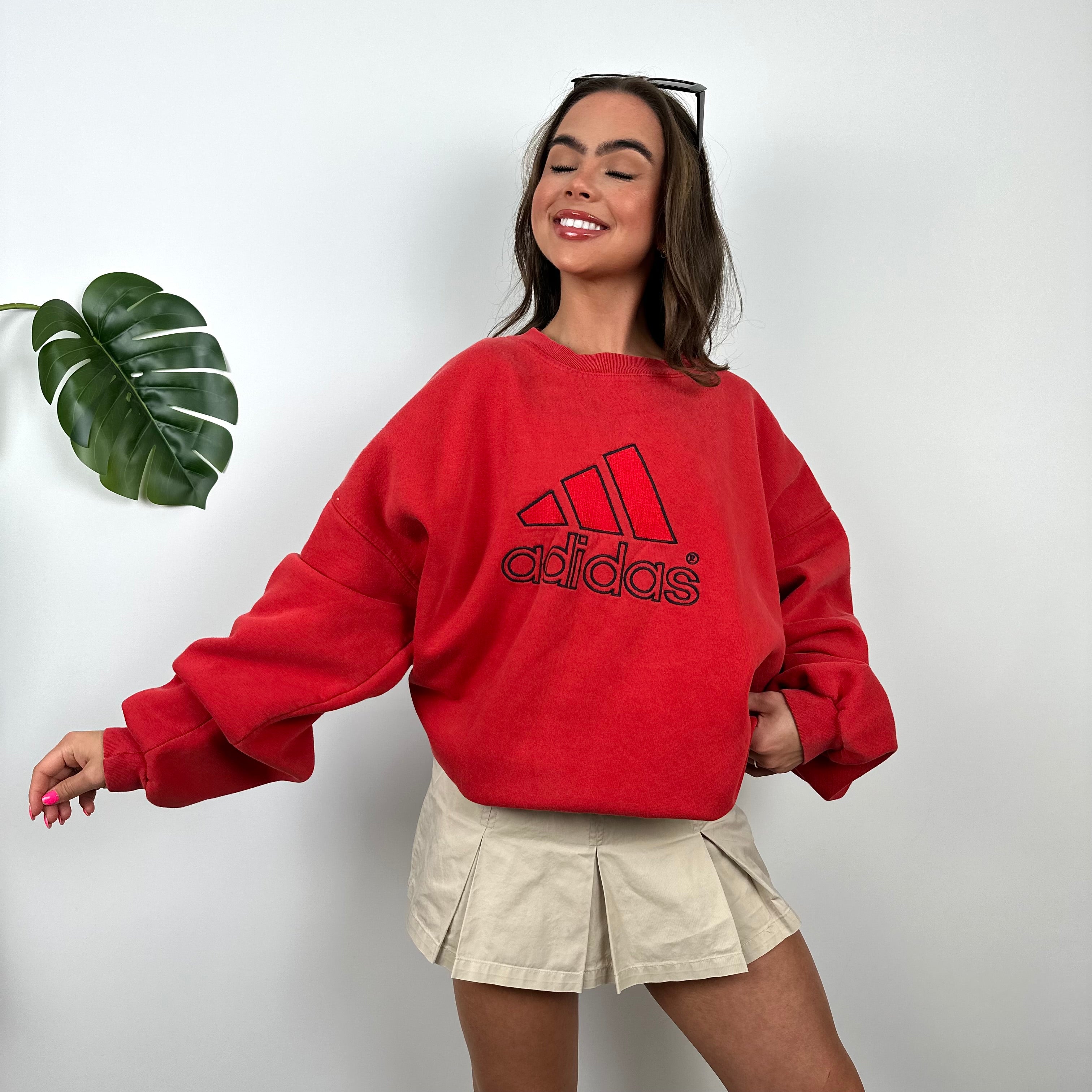 Adidas Red Embroidered Spell Out Sweatshirt (XL)