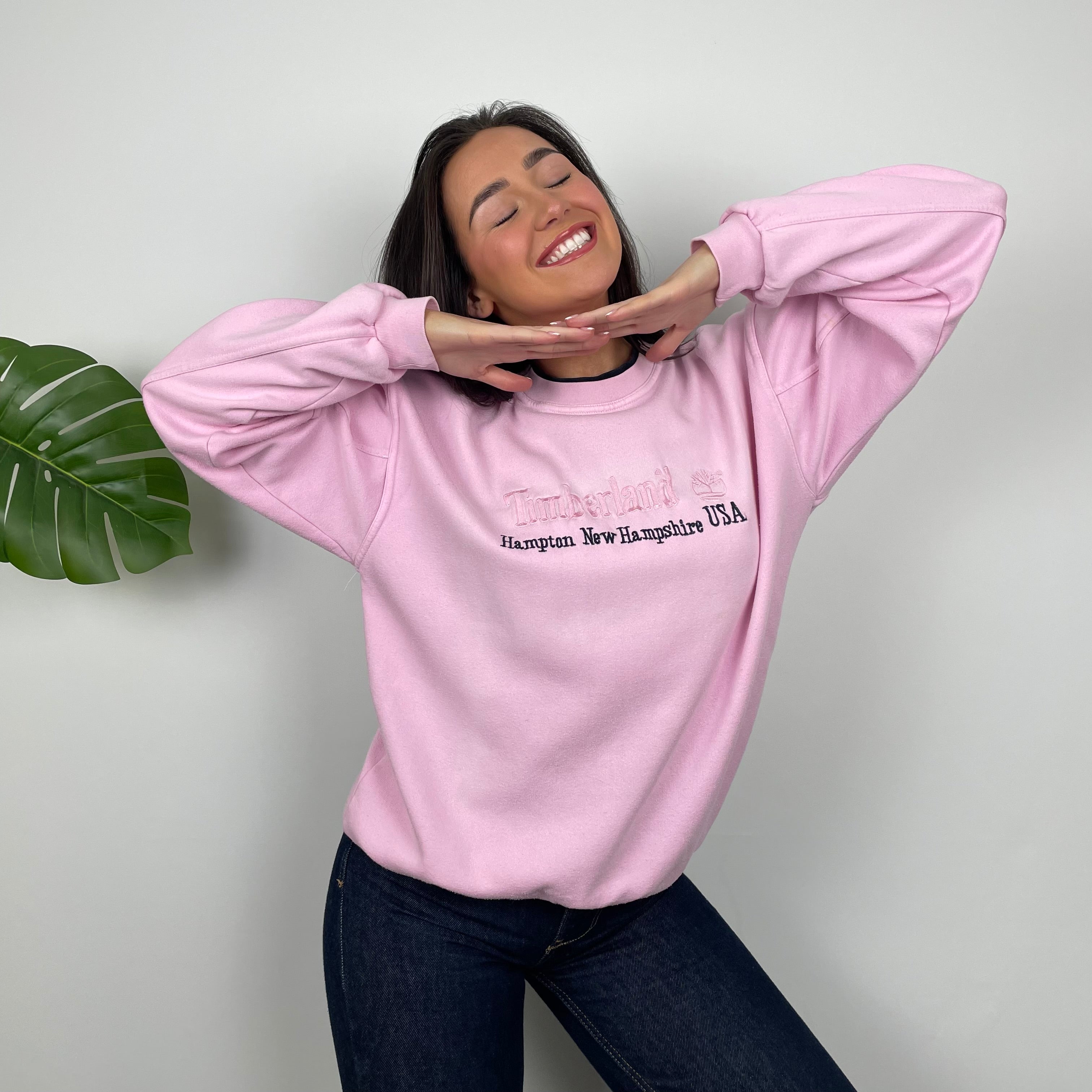 Timberland Baby Pink Embroidered Spell Out Sweatshirt (M)
