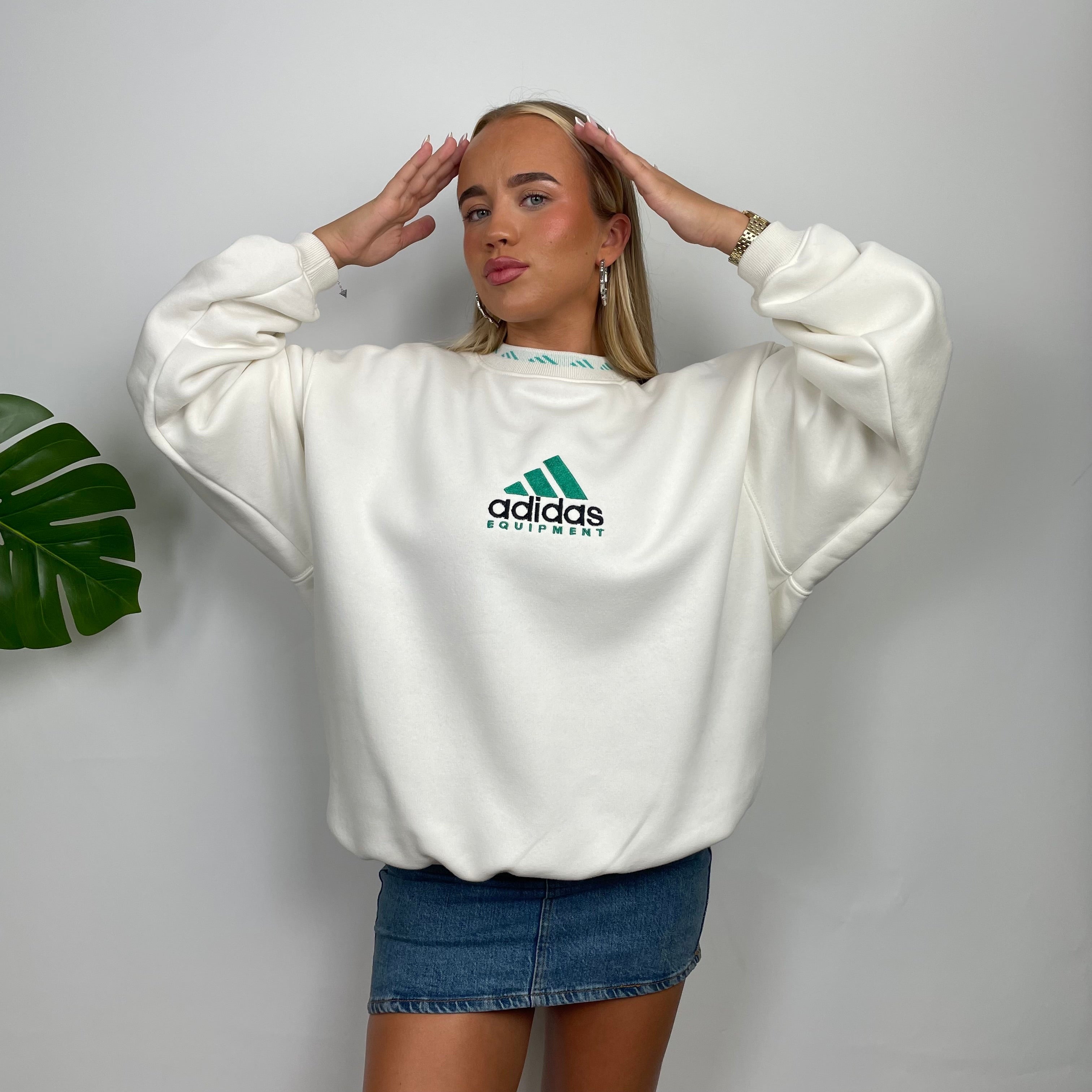 Adidas Equipment White Embroidered Spell Out Sweatshirt as worn by Annalivia Hynds (M)