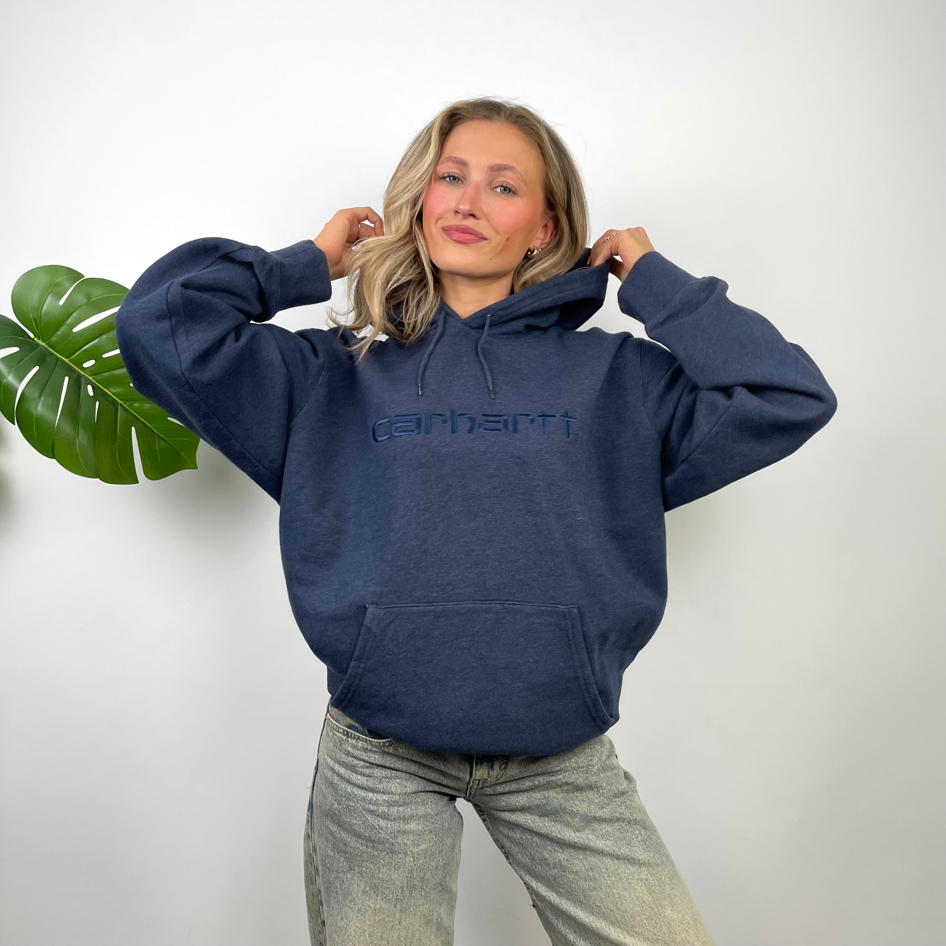 Carhartt Navy Embroidered Logo Hoodie (L)