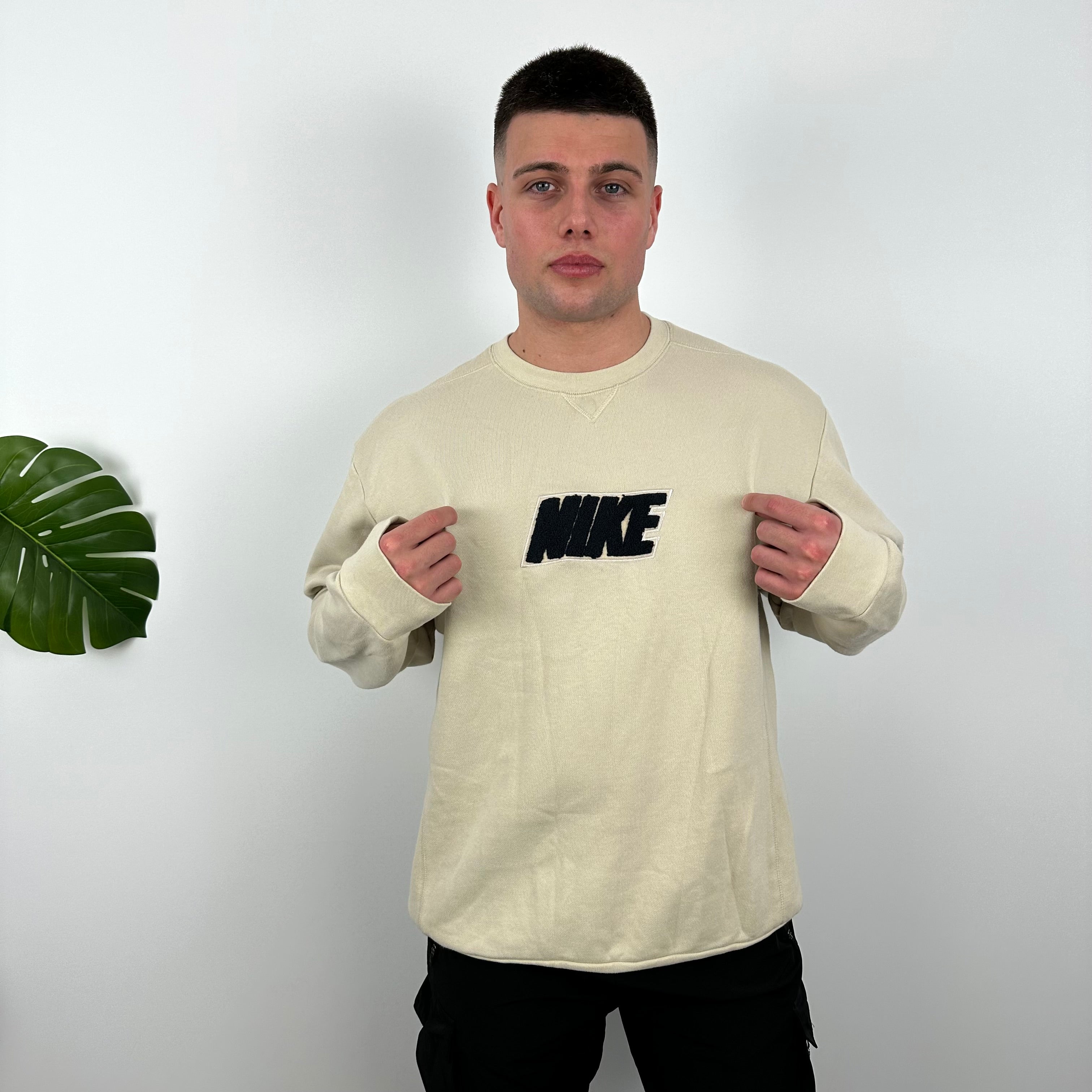 Nike Cream Embroidered Spell Out Sweatshirt (L)