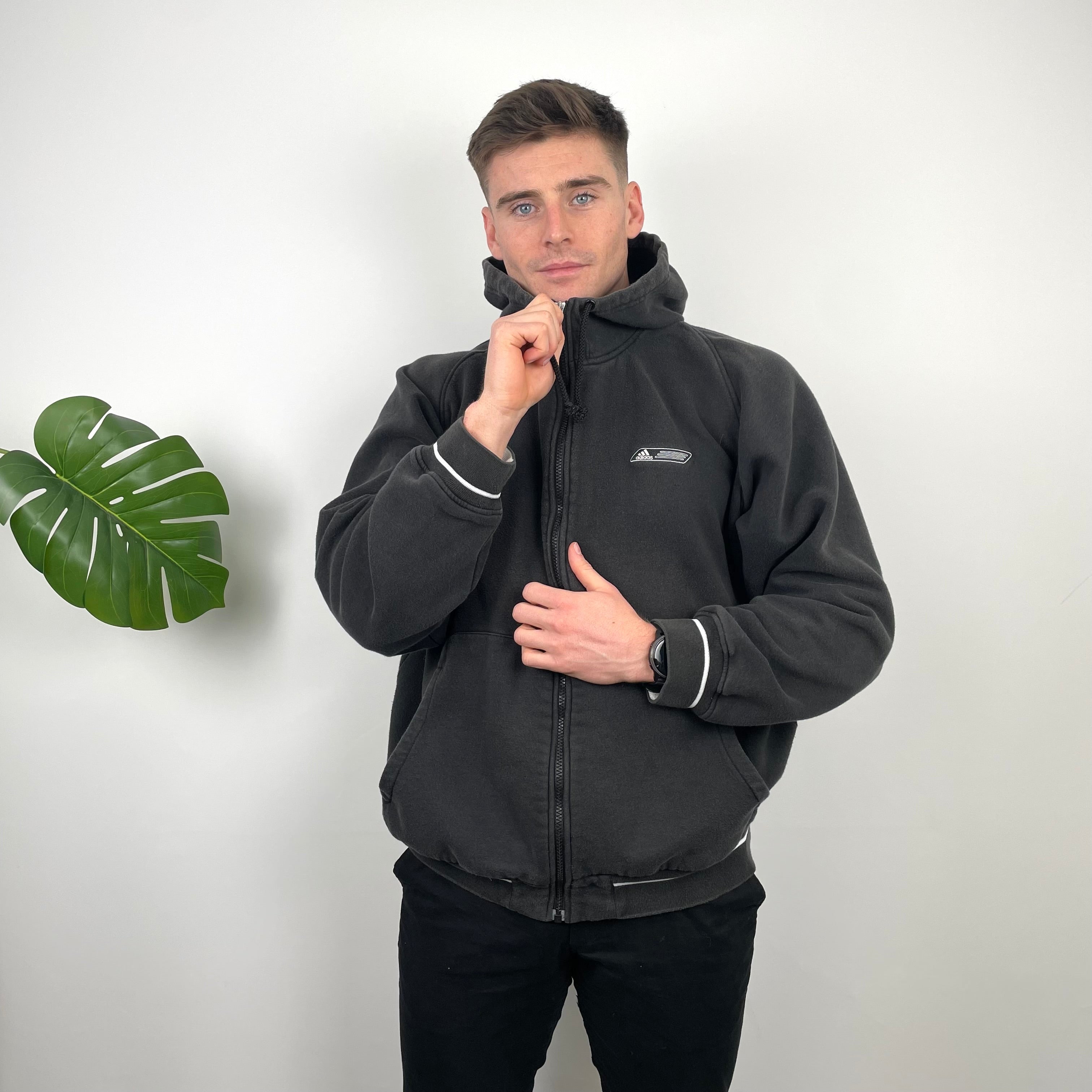 Adidas Black Embroidered Spell Out Zip Up Hoodie Jacket (M)
