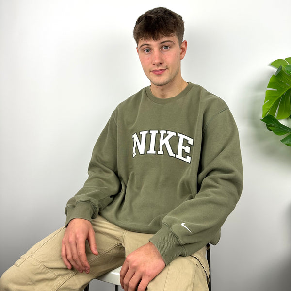 Nike Khaki Green Embroidered Spell Out Sweatshirt (XL)