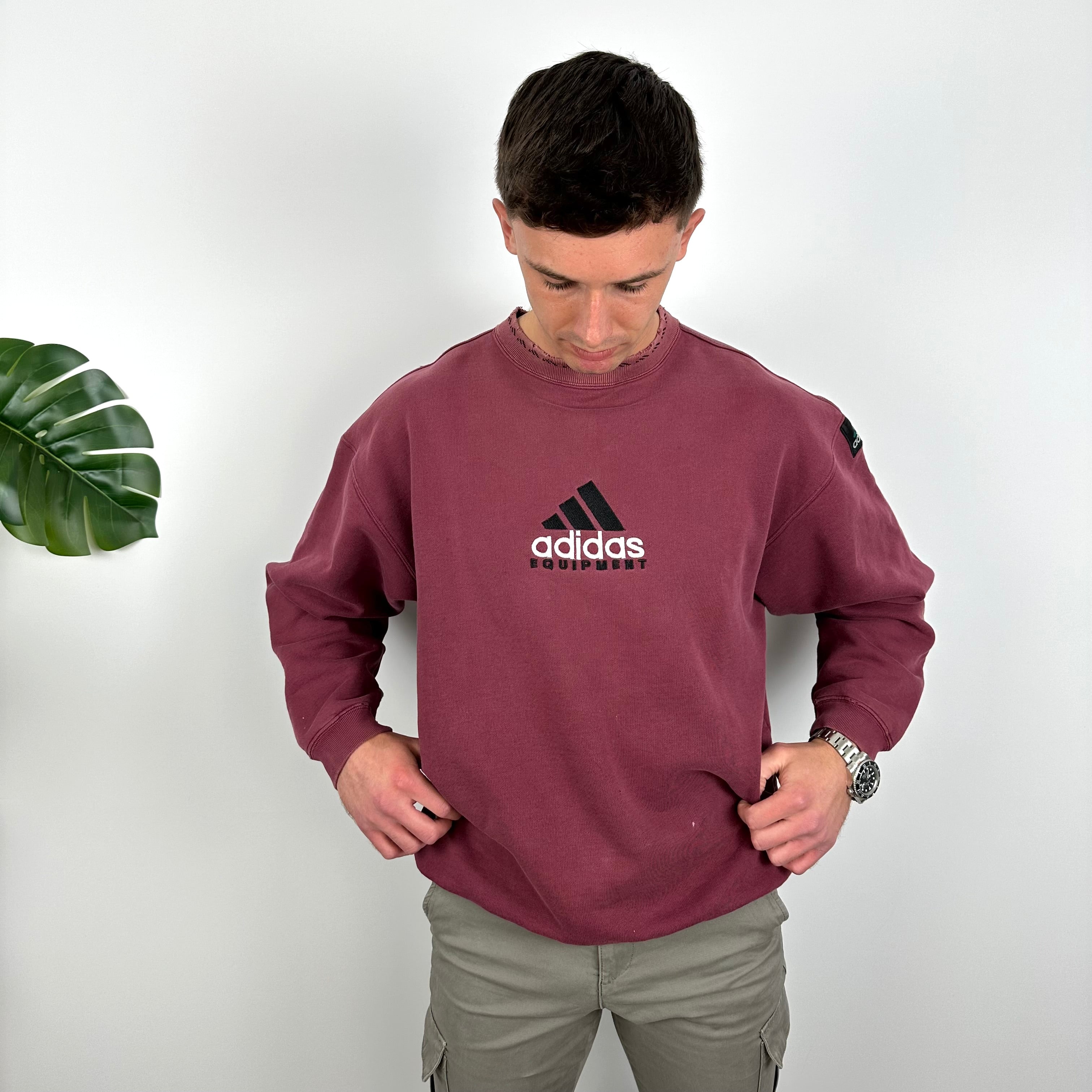 Adidas Equipment Maroon Embroidered Spell Out Sweatshirt (L)