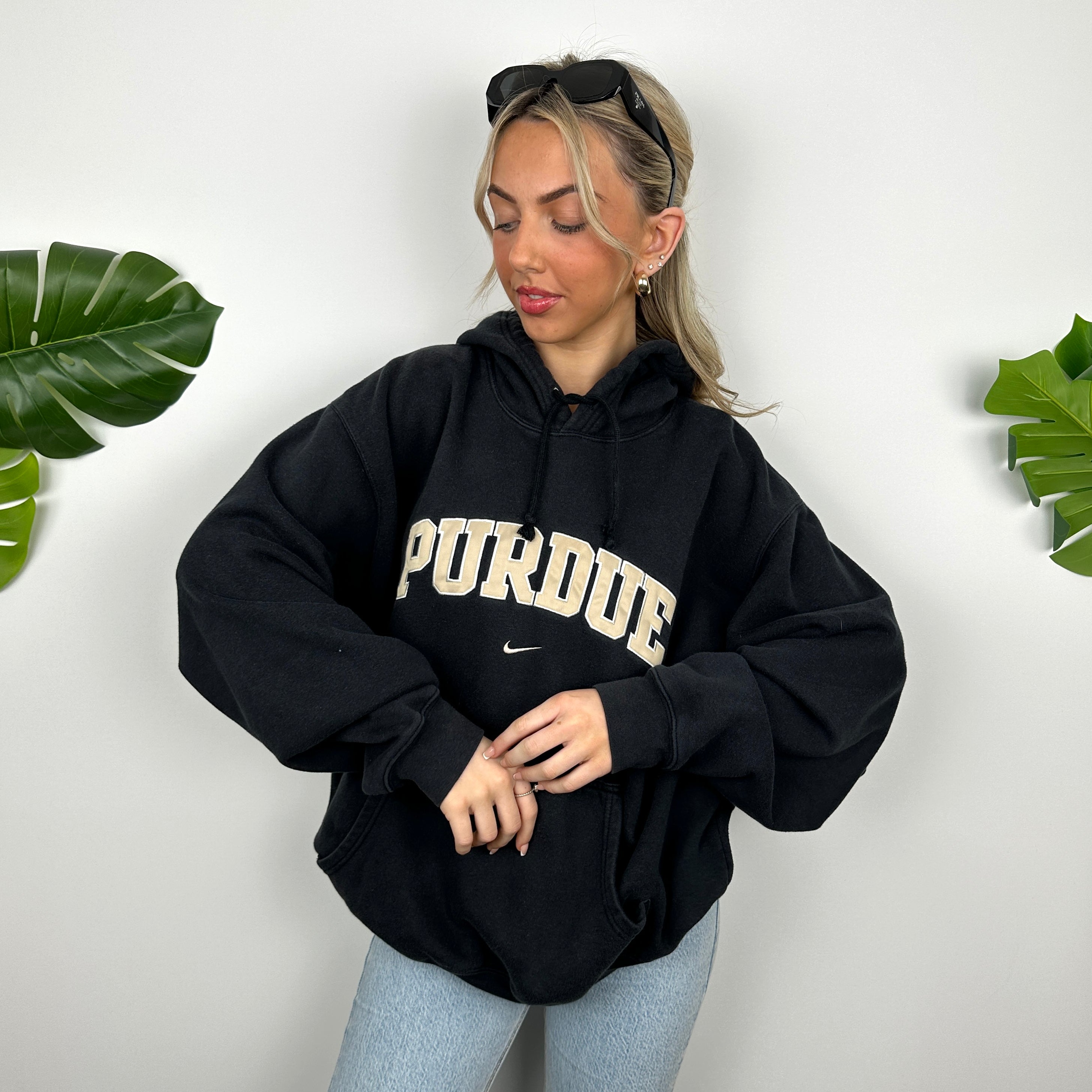 Nike x Purdue Black Embroidered Spell Out Hoodie (L)