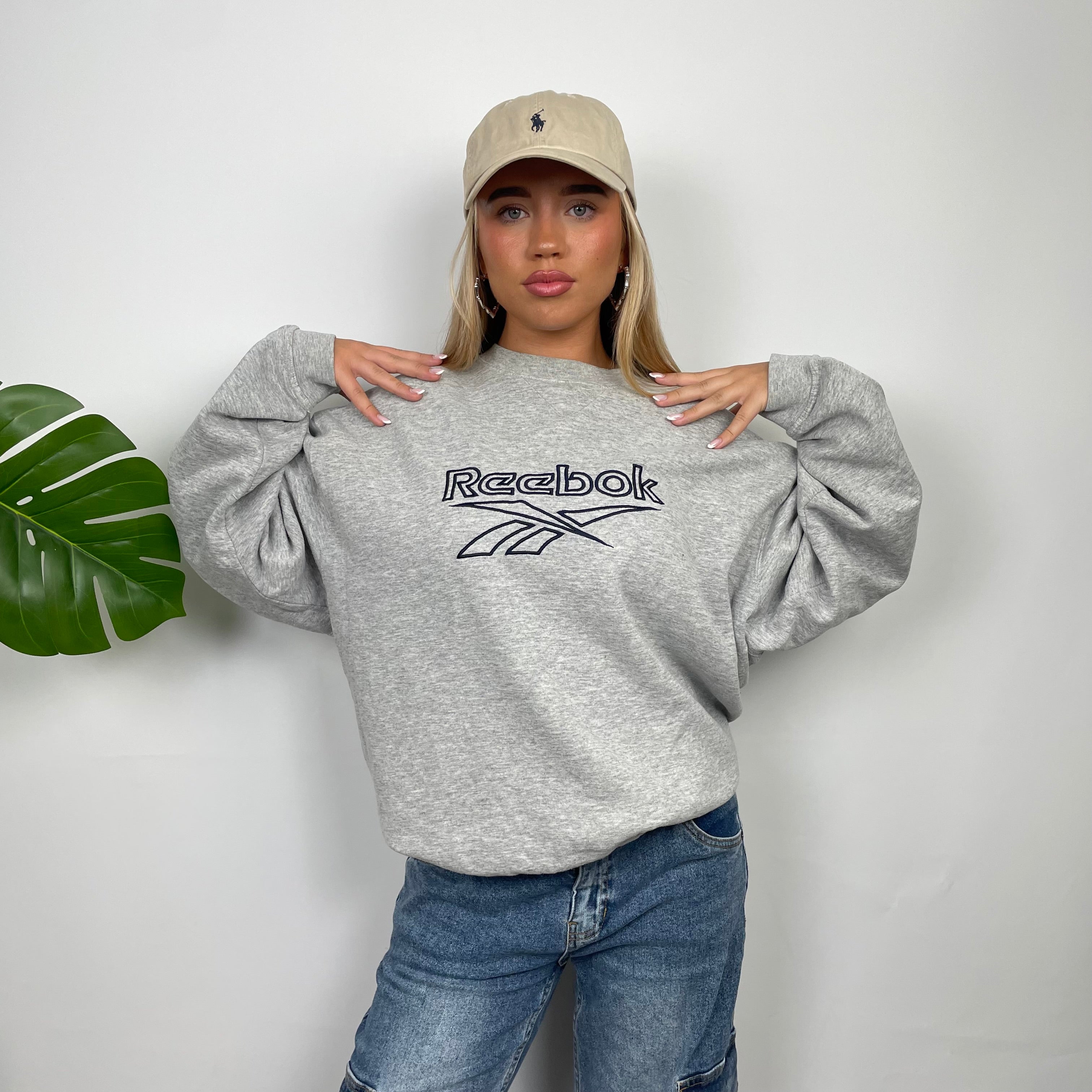 Reebok Grey Embroidered Spell Out Sweatshirt (L)