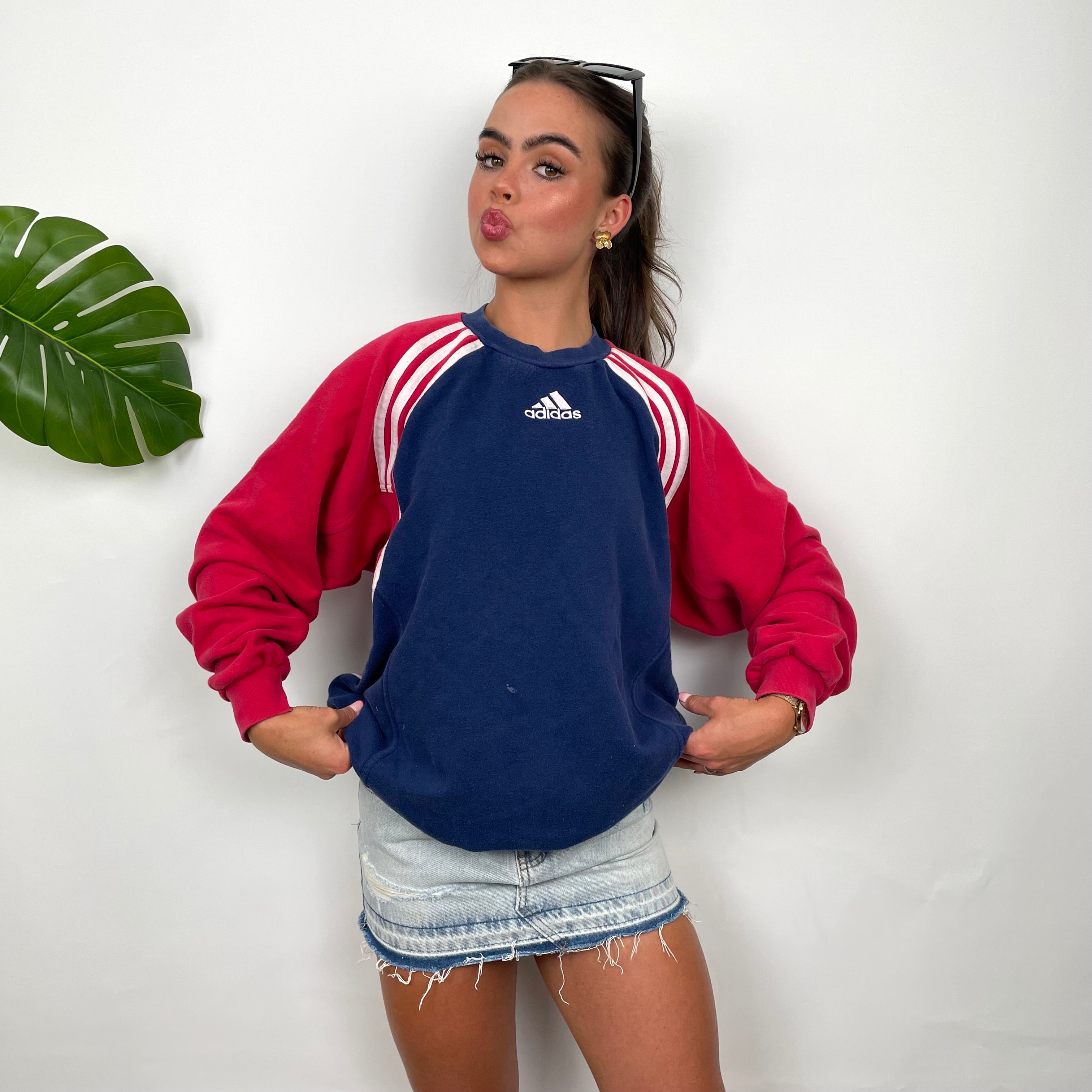 Adidas Red & Navy Embroidered Spell Out Sweatshirt (M)