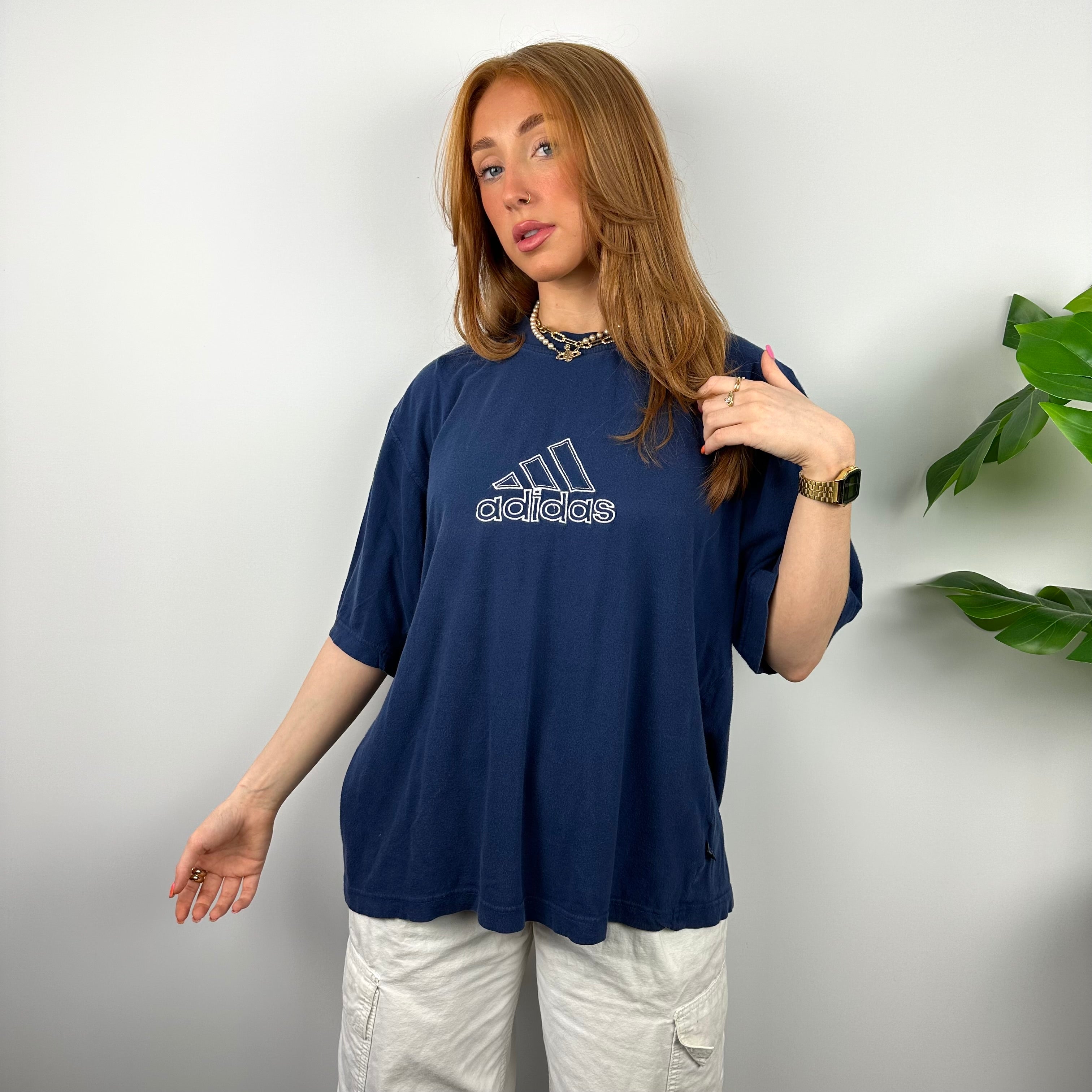 Adidas RARE Navy Embroidered Spell Out T Shirt (M)