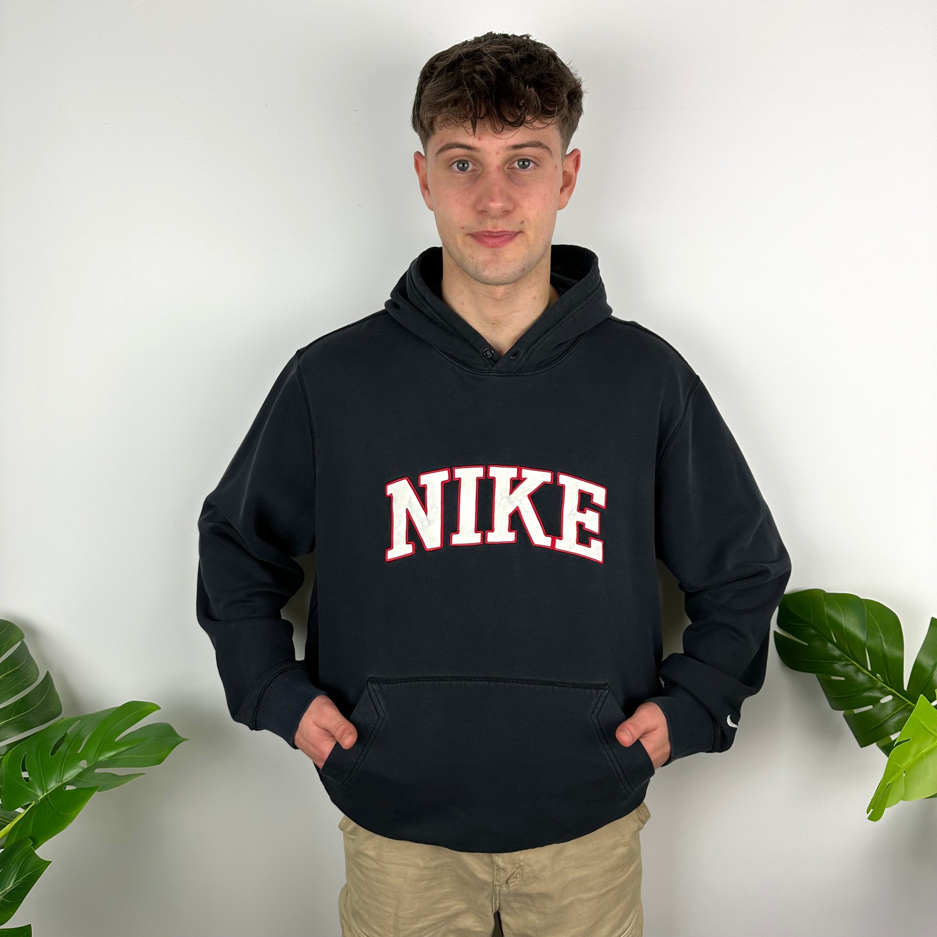 Nike Black Embroidered Spell Out Zip Up Hoodie (L)