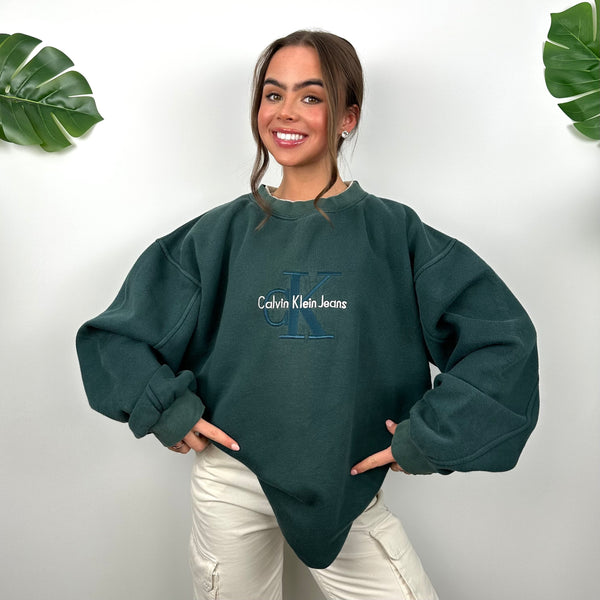 Calvin Klein Green Embroidered Spell Out Sweatshirt (L)