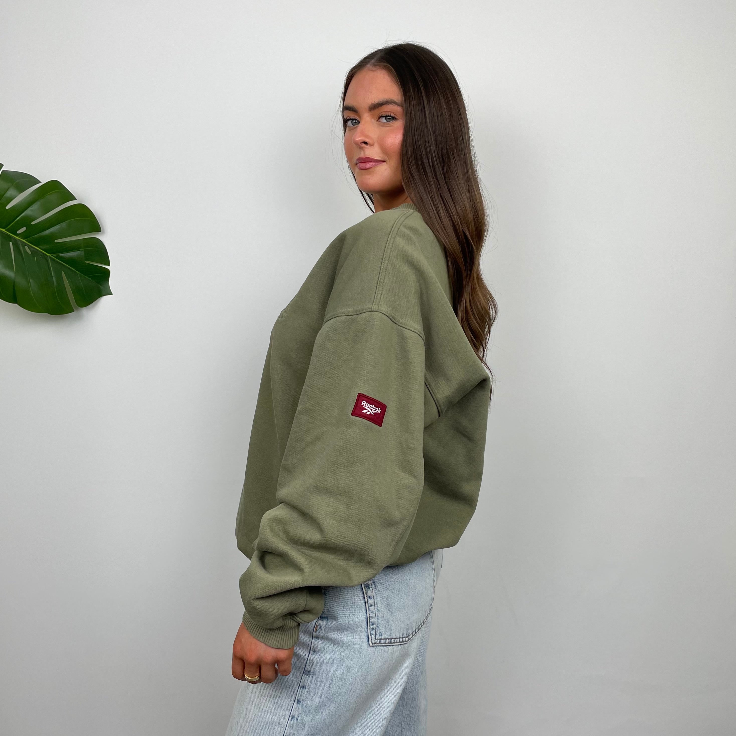 Reebok Khaki Embroidered Spell Out Sweatshirt (M)