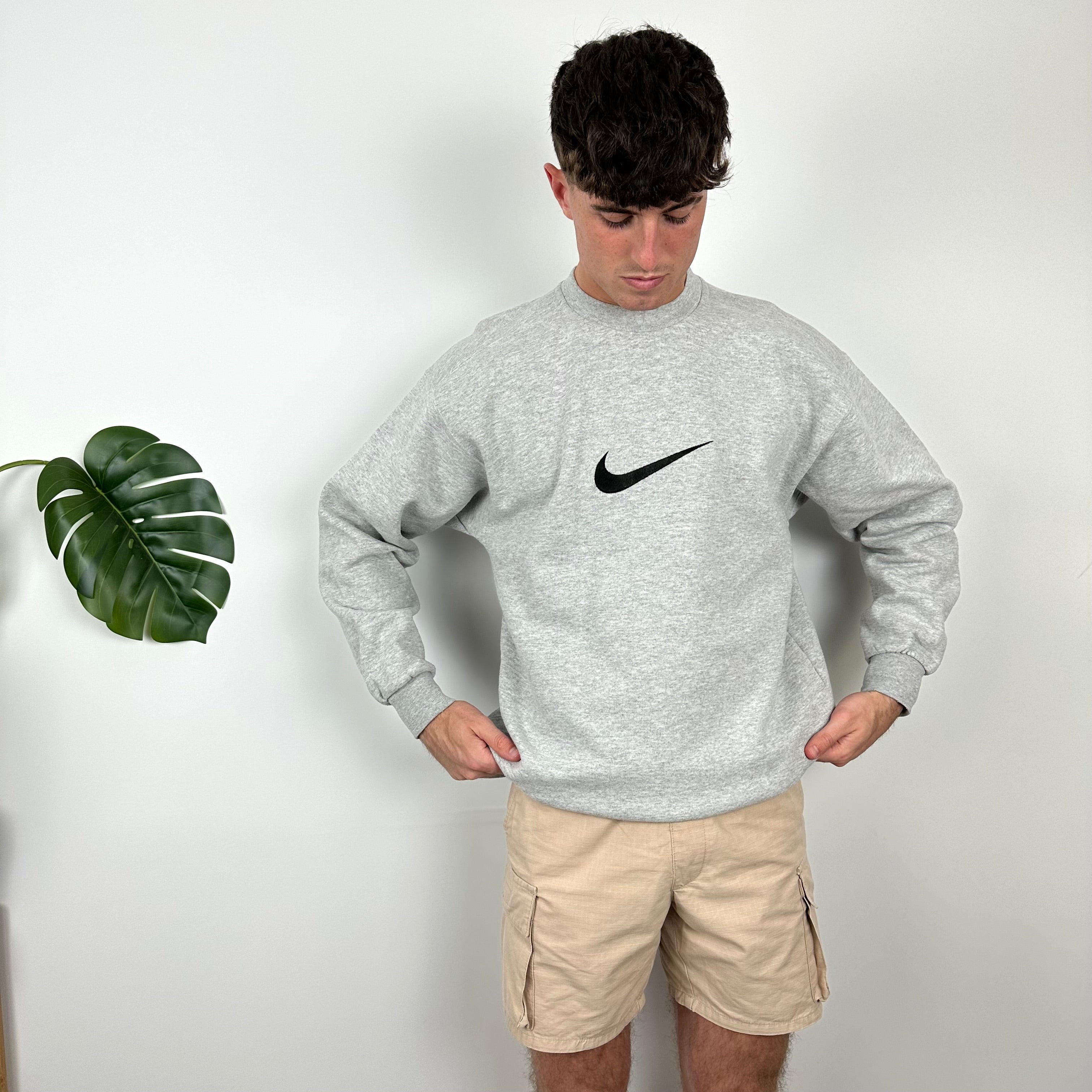 Nike Grey Embroidered Swoosh Sweatshirt (M)