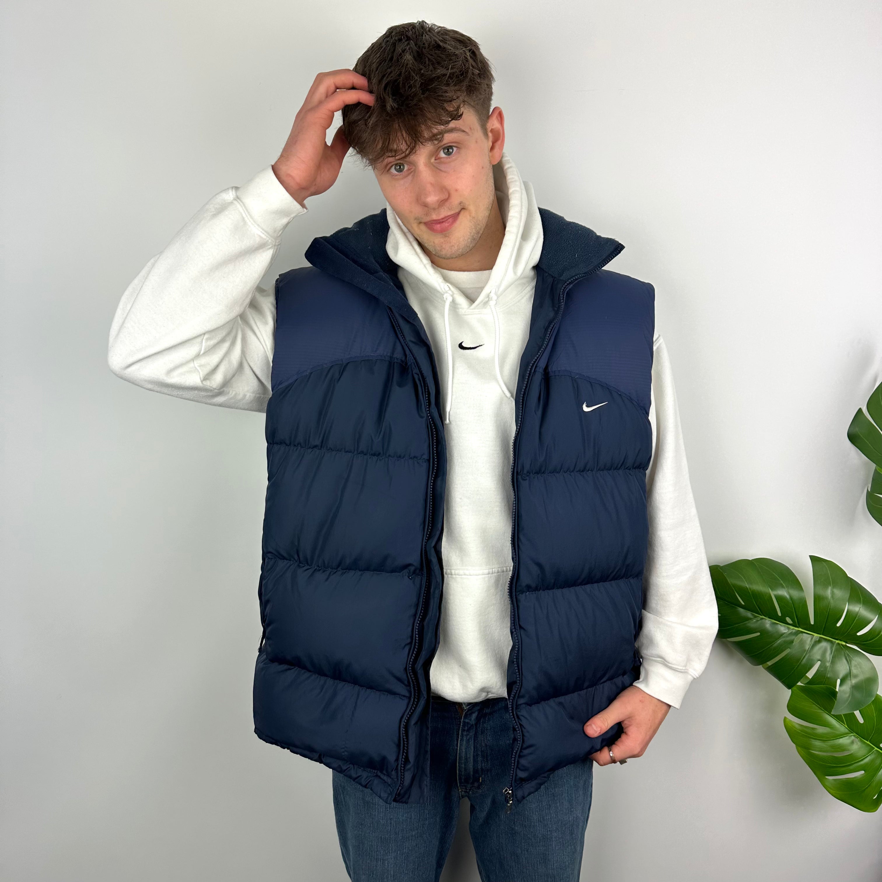 Nike Navy Embroidered Swoosh Puffer Gilet (XL)