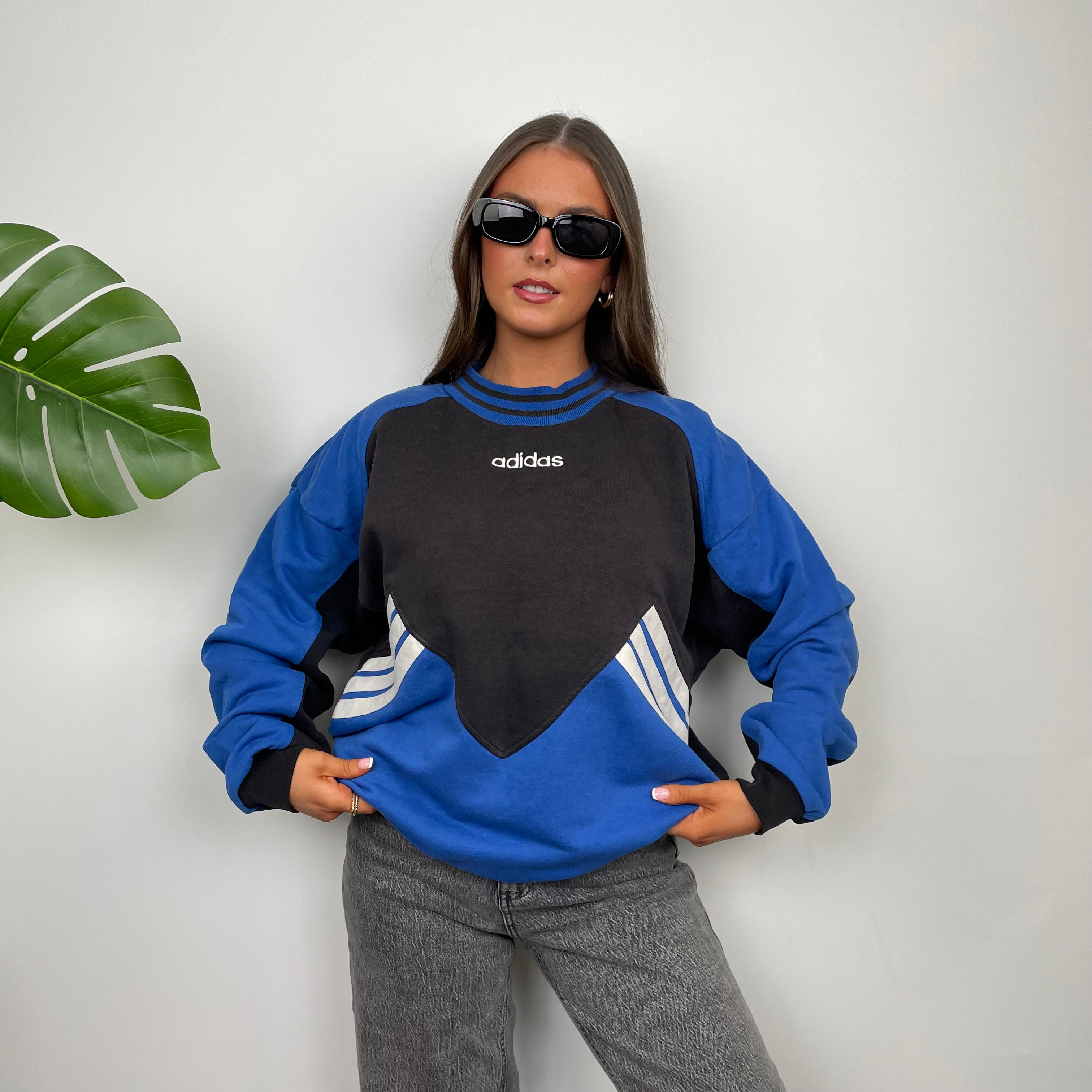 Adidas Black & Blue Embroidered Spell Out Colour Block Sweatshirt (L)