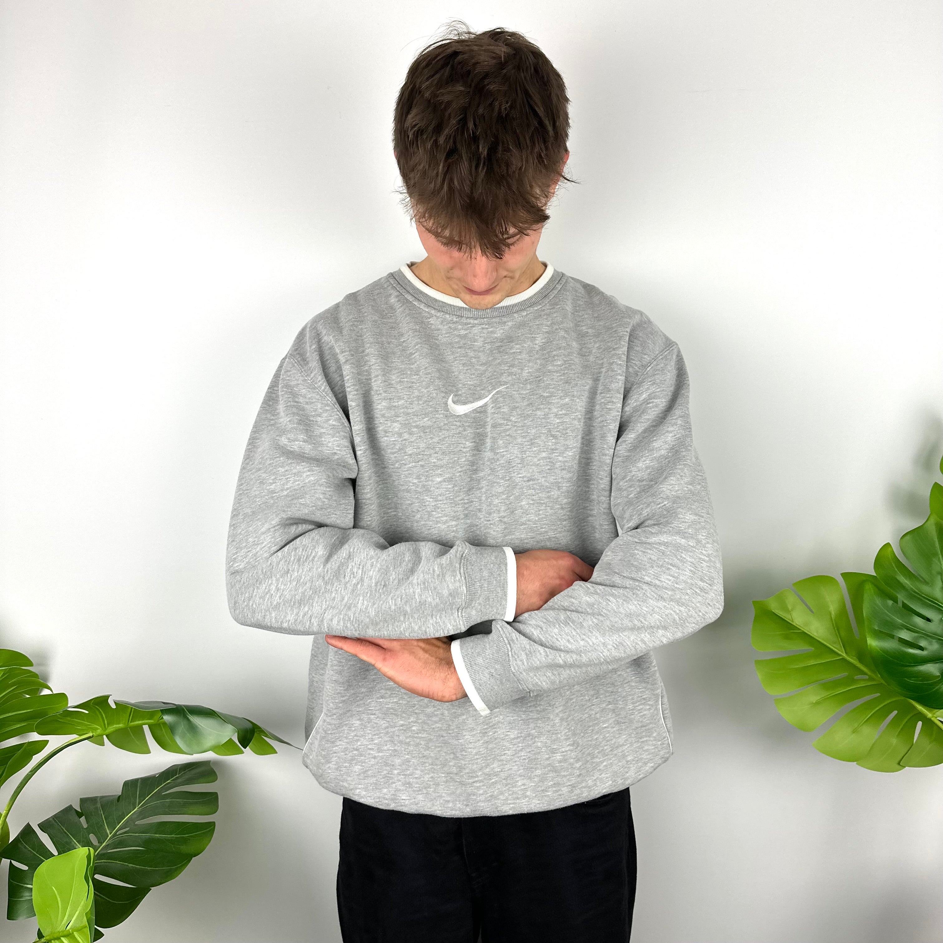 Nike Grey Embroidered Swoosh Sweatshirt (XL)