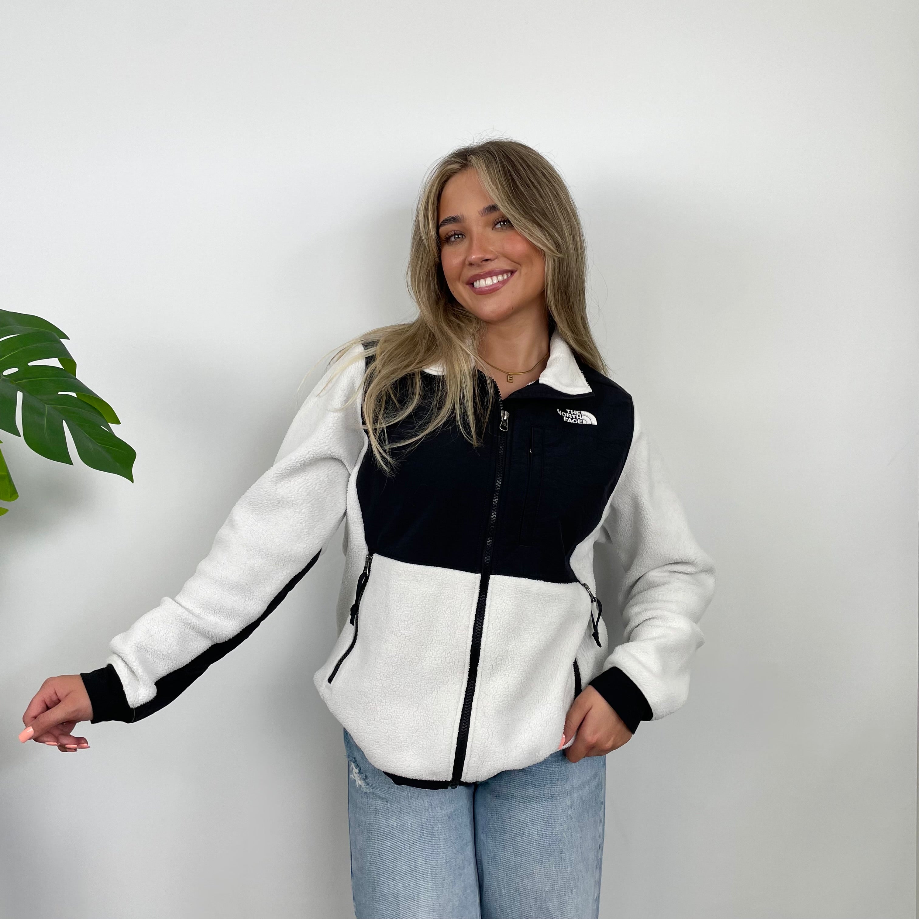 North Face White Denali Teddy Bear Fleece Zip Up Jacket (M)