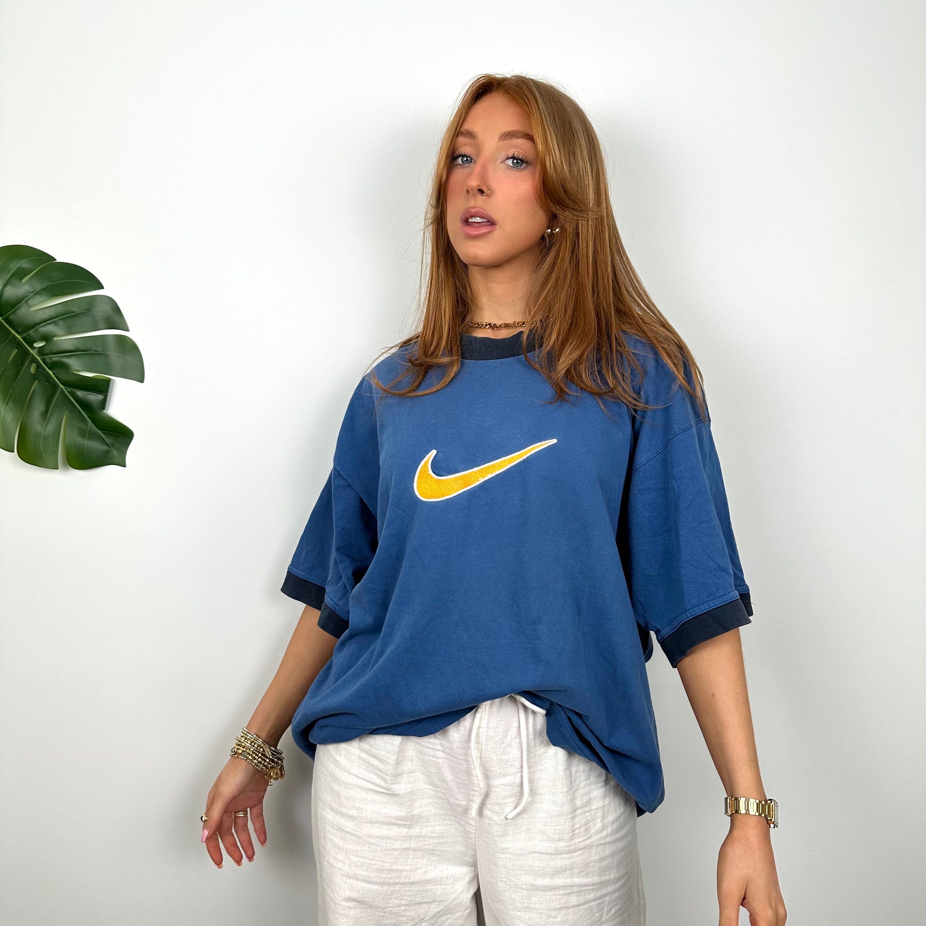 Nike Blue Embroidered Swoosh T Shirt (M)