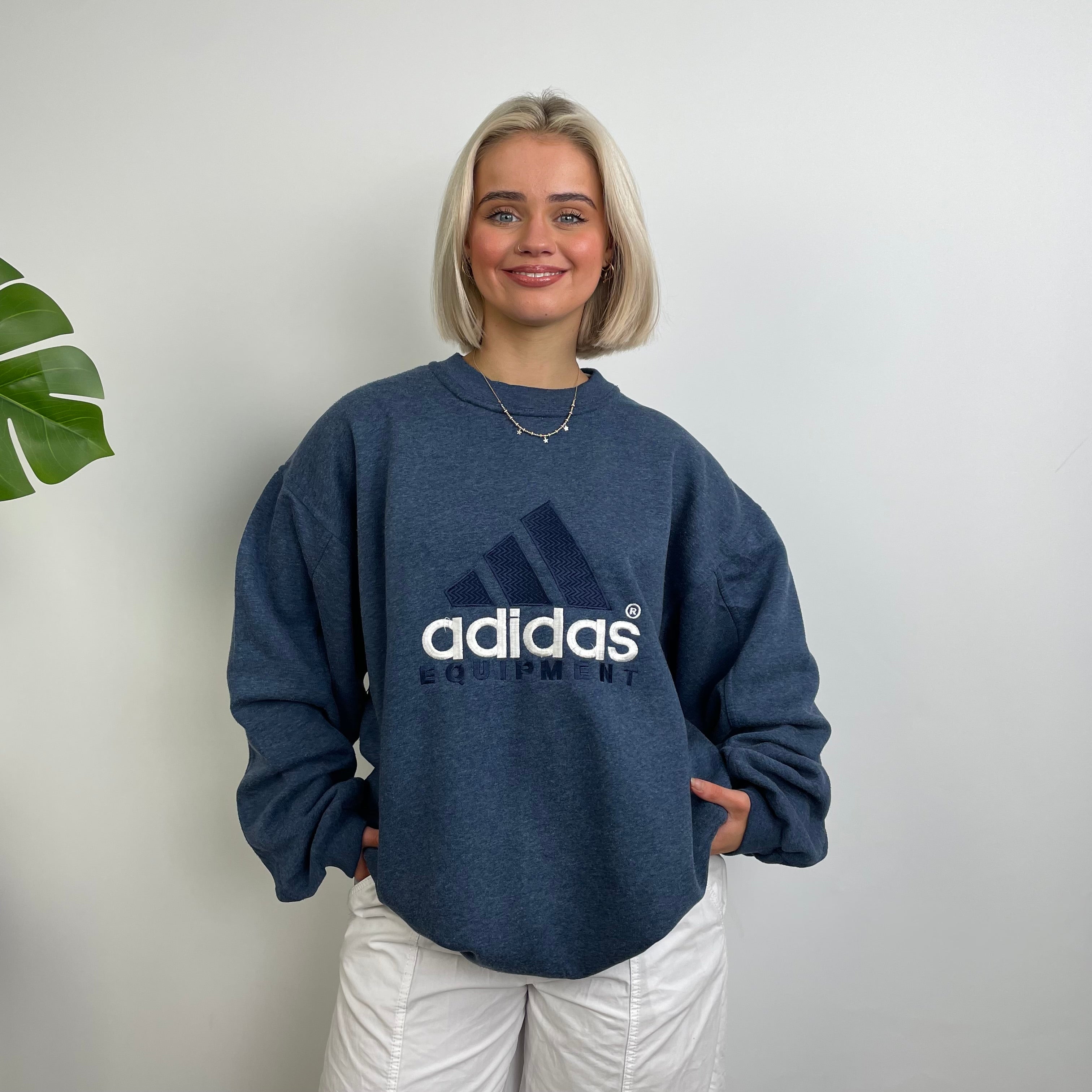 Adidas Equipment RARE Navy Embroidered Spell Out Sweatshirt (XL)