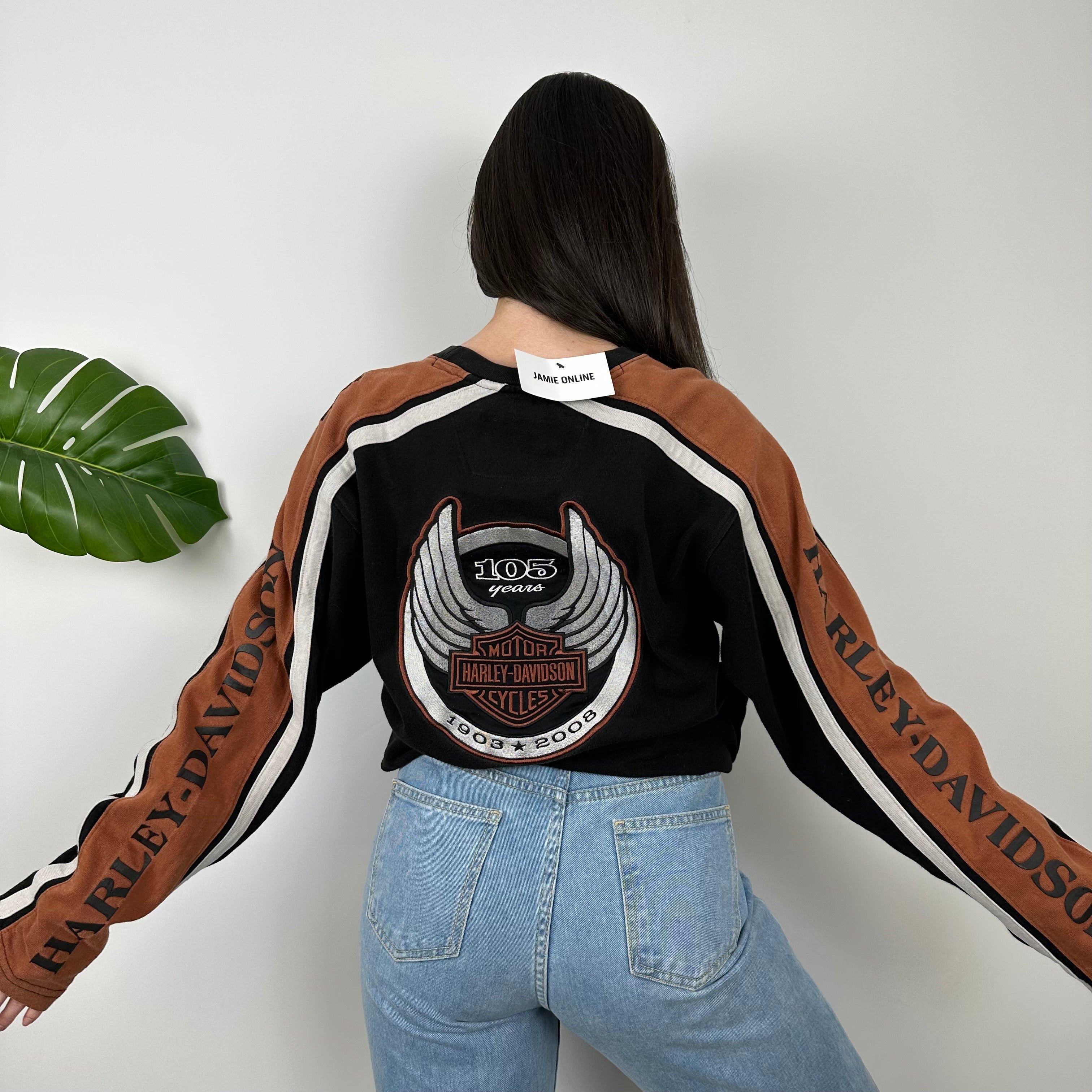 Harley Davidson RARE Black Embroidered Spell Out Sweatshirt (L)