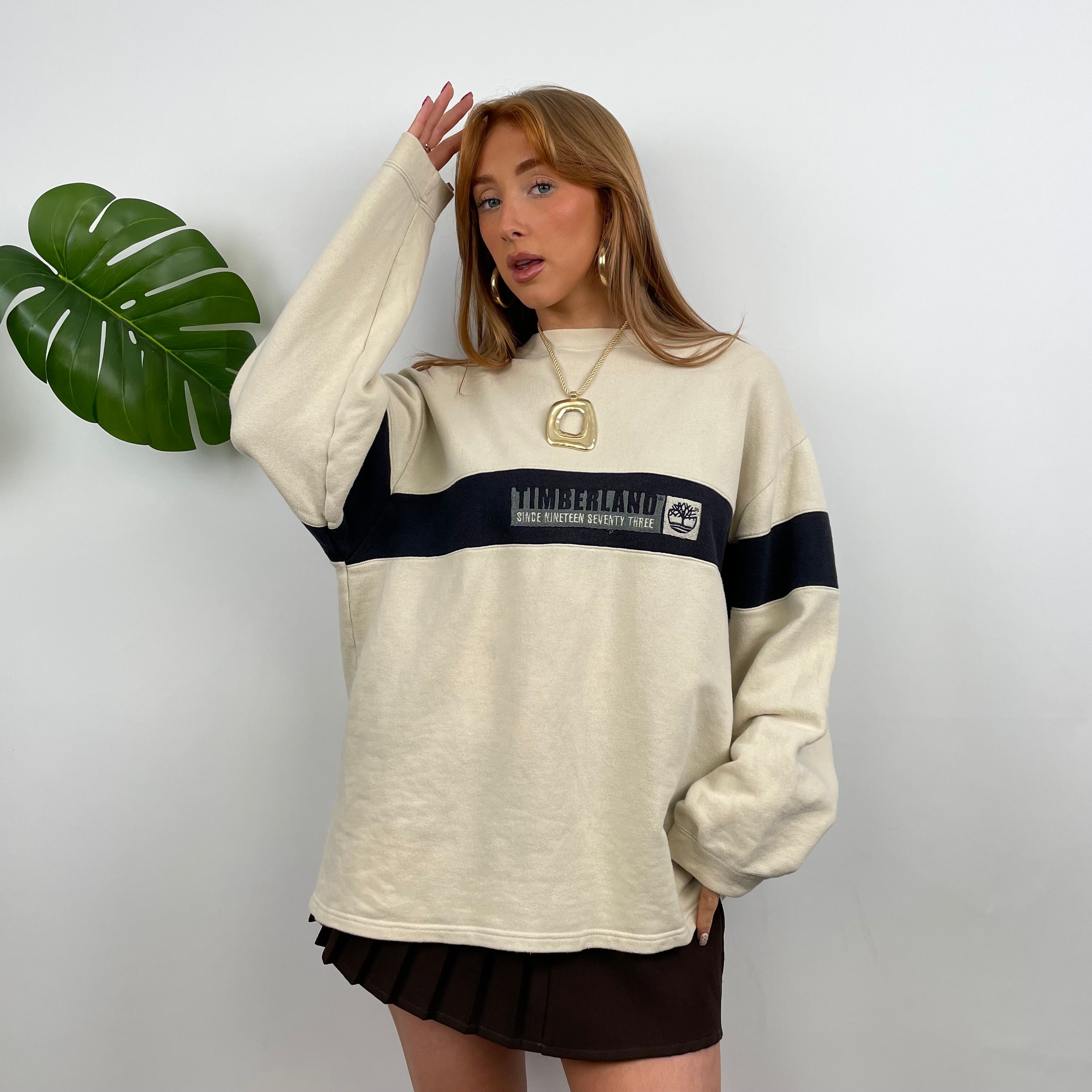 Timberland Beige Embroidered Spell Out Sweatshirt (M)