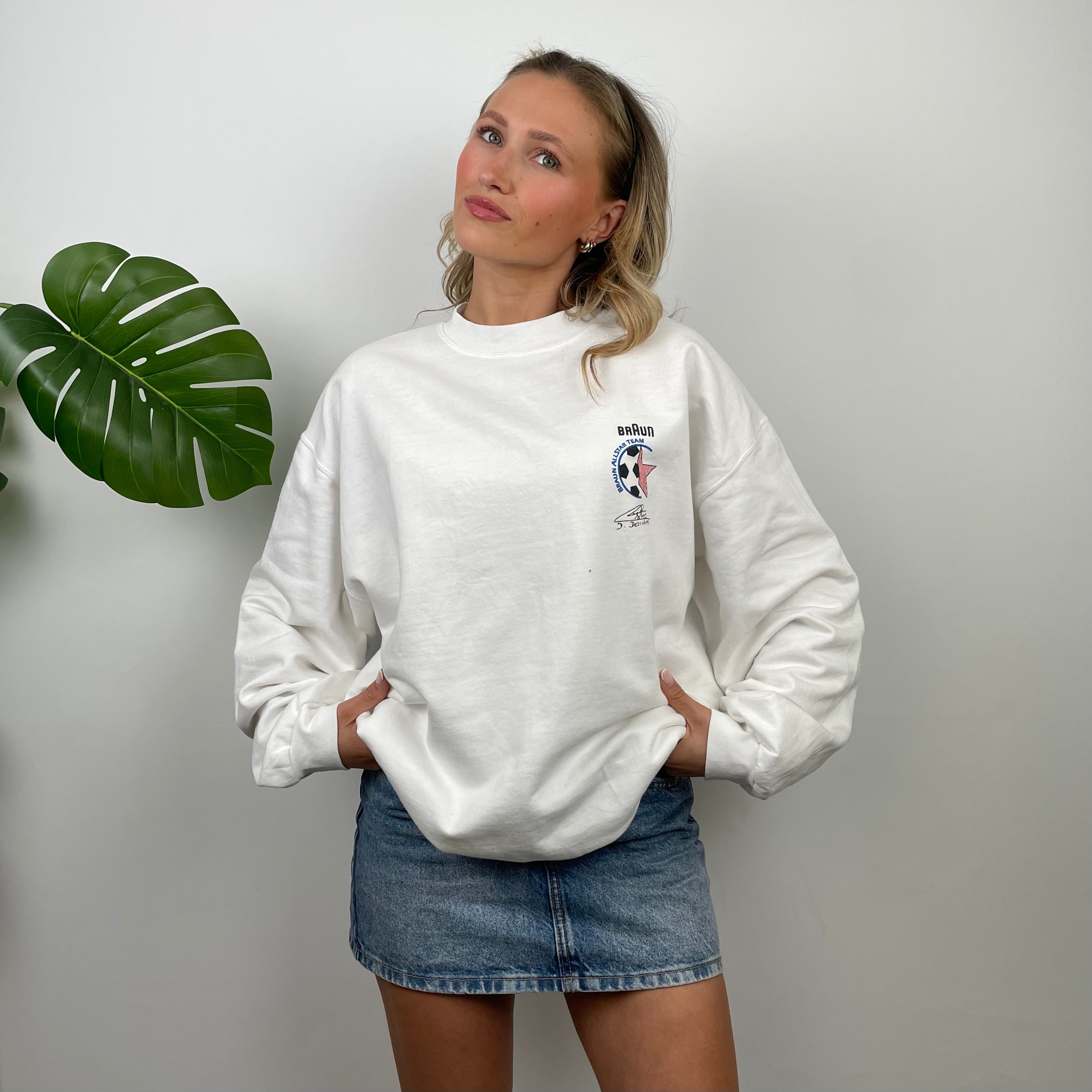 Braun x France 1998 RARE White Embroidered Spell Out Sweatshirt (L)