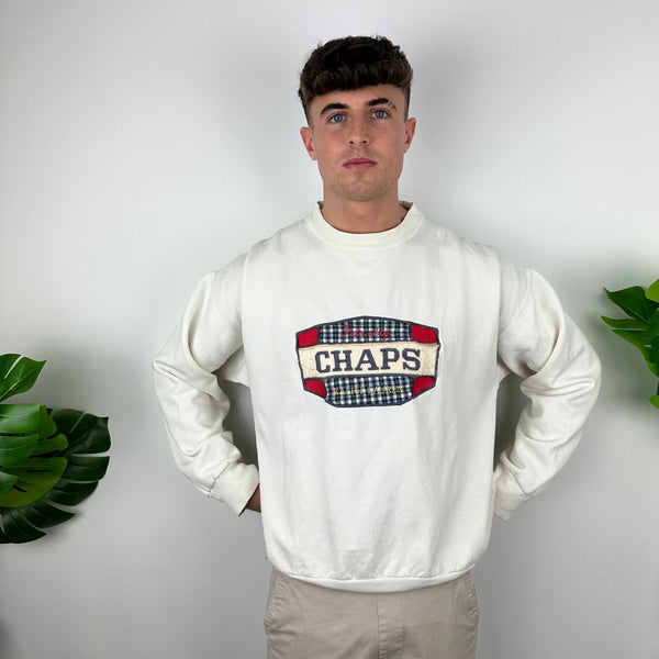 Chaps Ralph Lauren White Embroidered Spell Out Sweatshirt (M)
