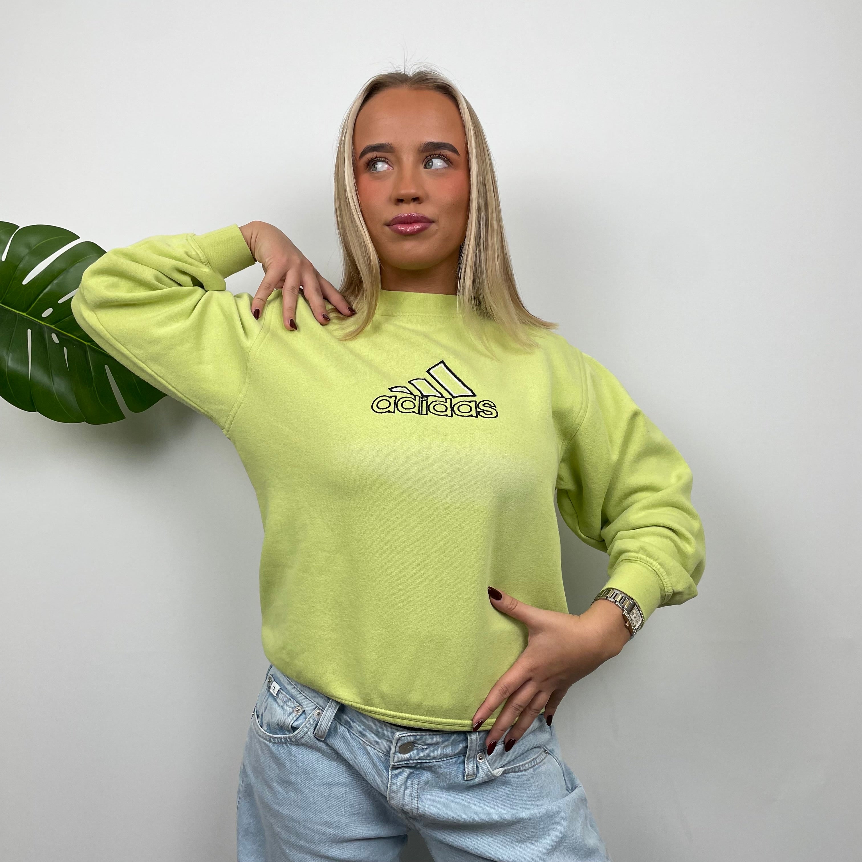 Adidas Lime Embroidered Spell Out Sweatshirt (S)