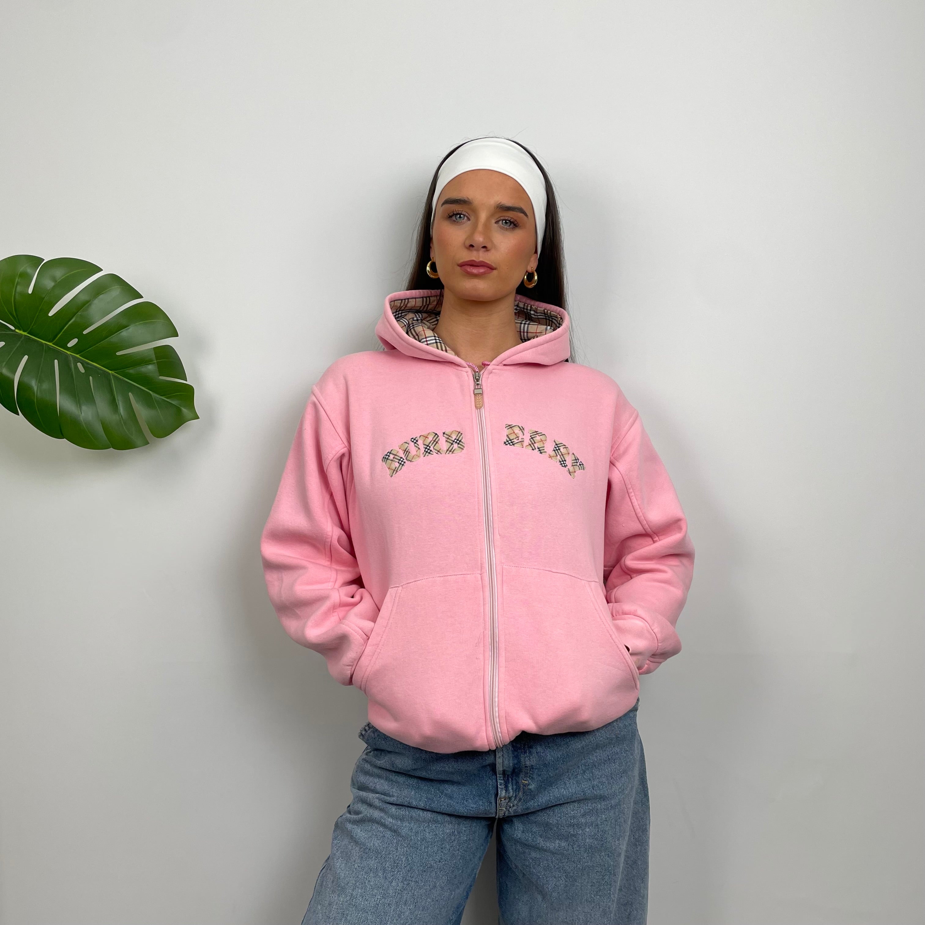 Burberry Pink Embroidered Logo Zip Up Sweatshirt (S)