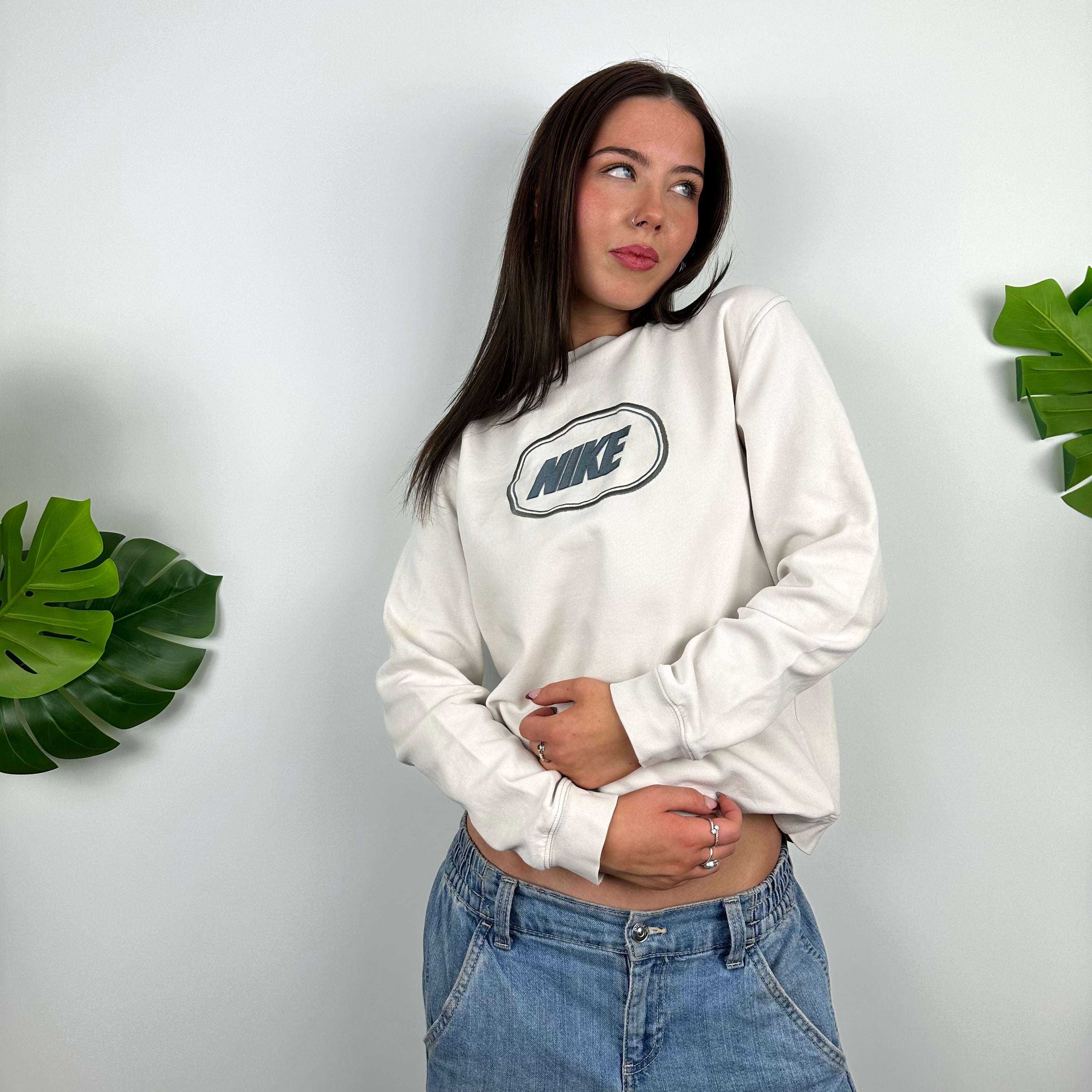 Nike White Embroidered Spell Out Sweatshirt (S)