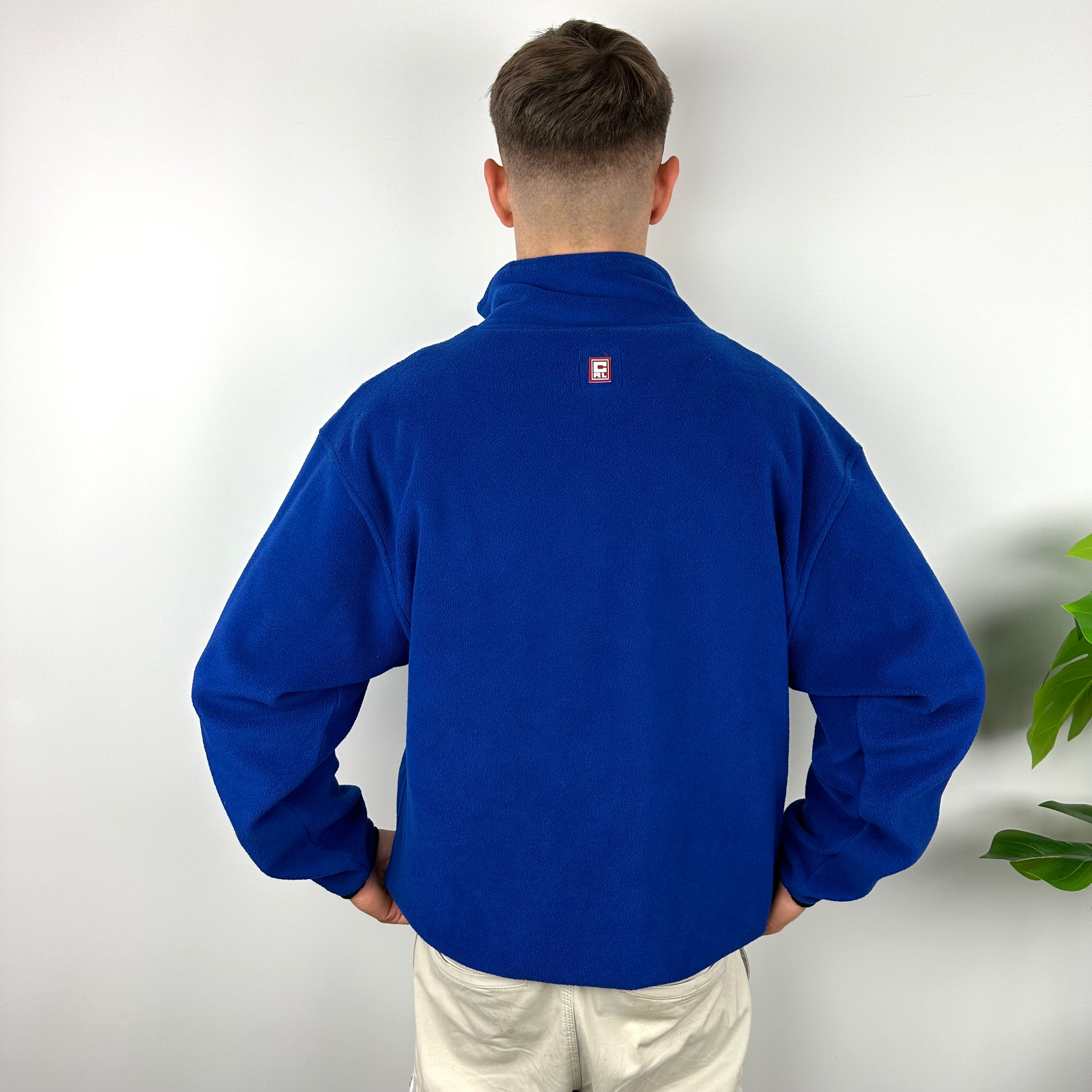 Chaps Ralph Lauren Blue Embroidered Spell Out Teddy Bear Fleece Quarter Zip Sweatshirt (L)