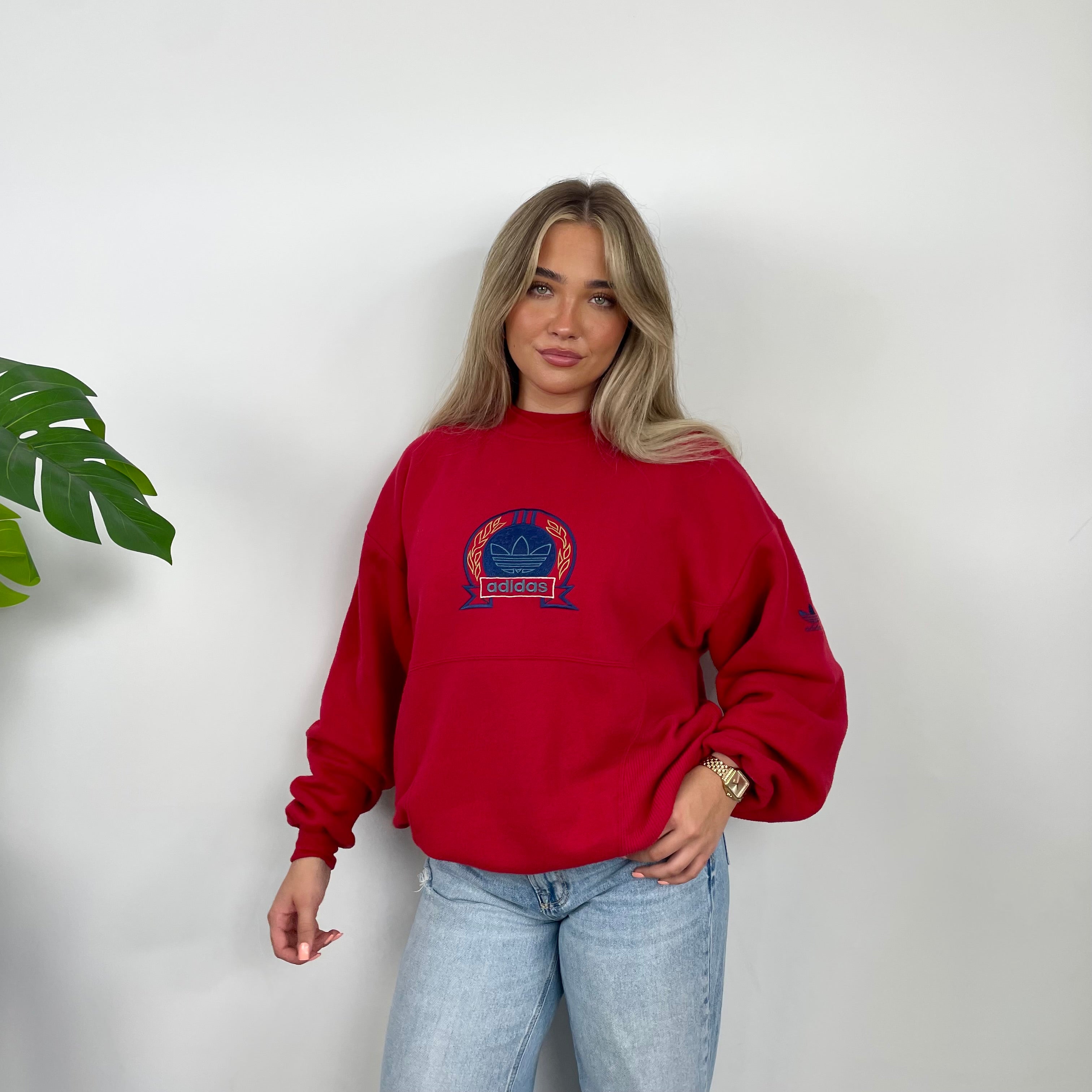 Adidas Red Embroidered Spell Out Sweatshirt (M)