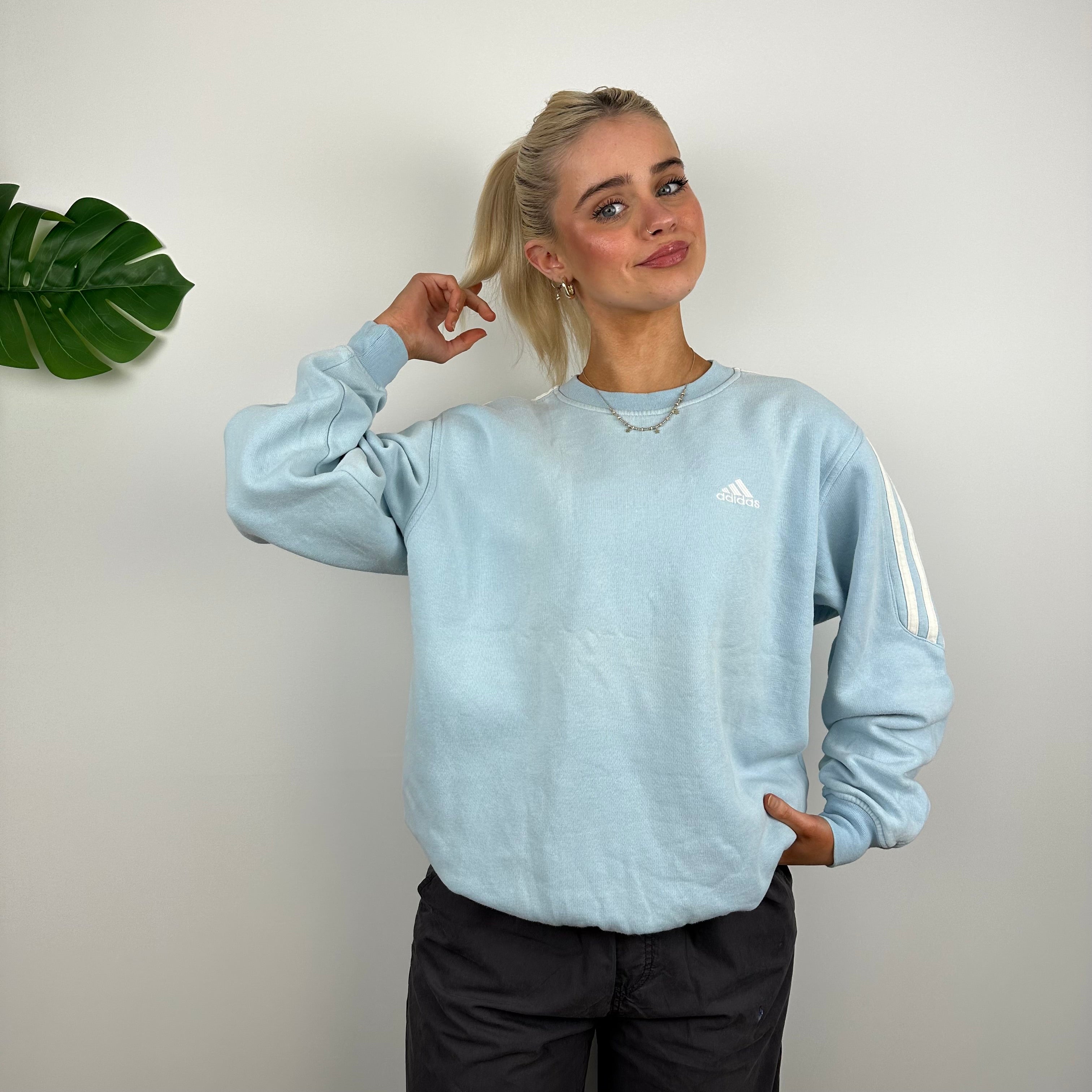 Adidas Baby Blue Embroidered Spell Out Sweatshirt (M)