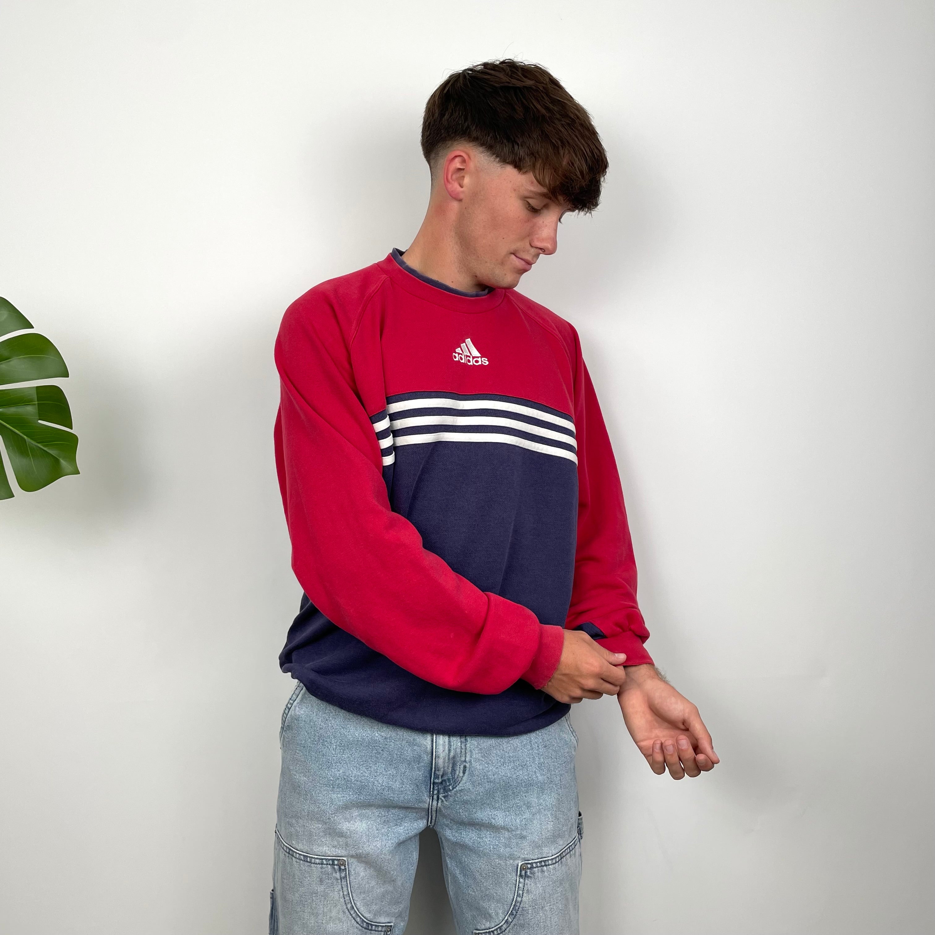 Adidas Red & Navy Embroidered Spell Out Sweatshirt (L)