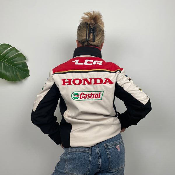 Honda Racing White Spell Out Zip Up Sweatshirt Jacket (M)