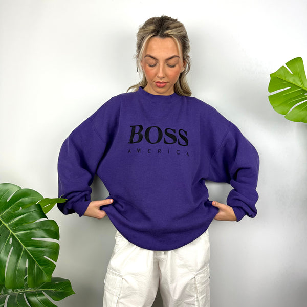 Boss America Purple Embroidered Spell Out Sweatshirt (L)